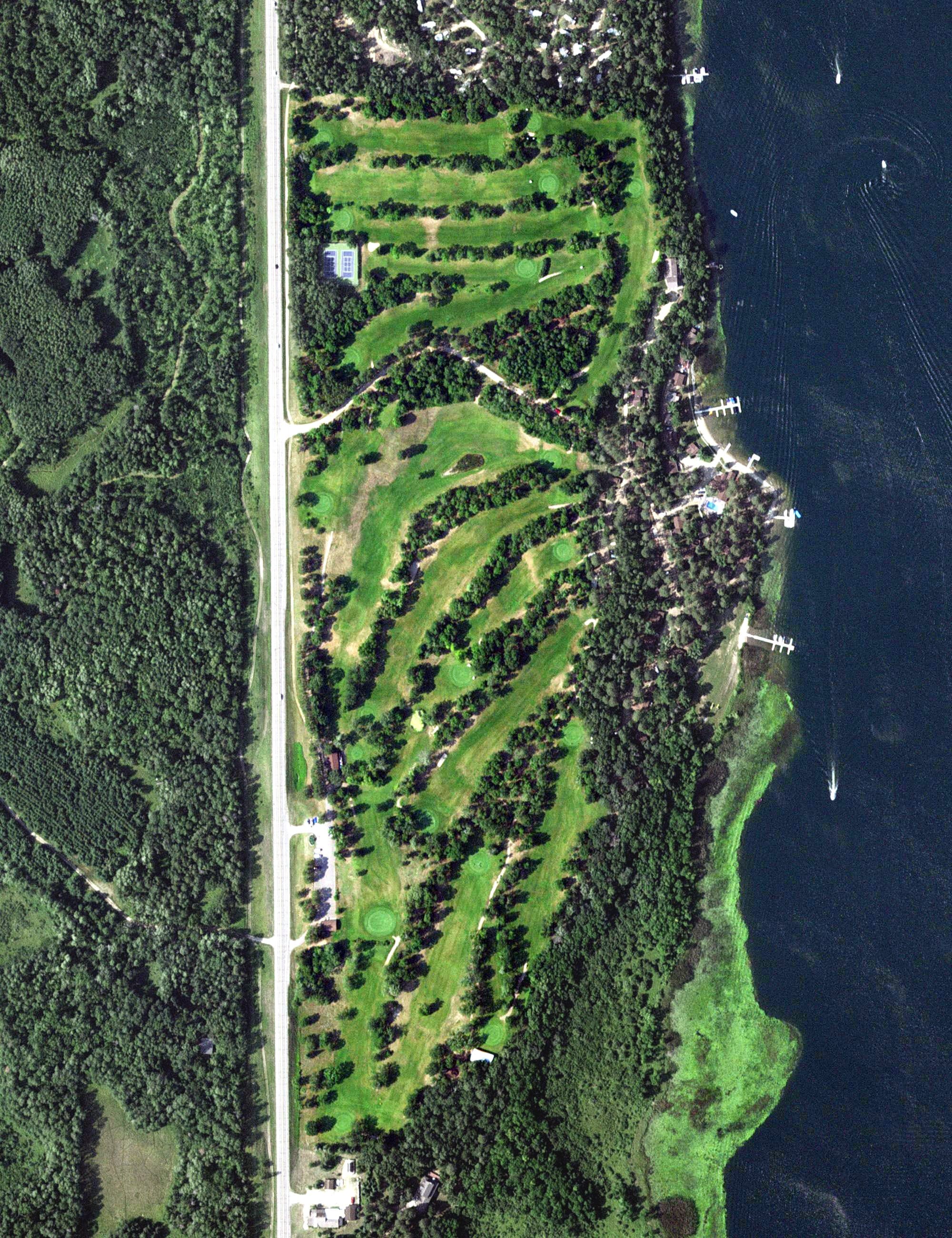 Aerial view of Eagle View Golf Course, MN, with its hole routing marked