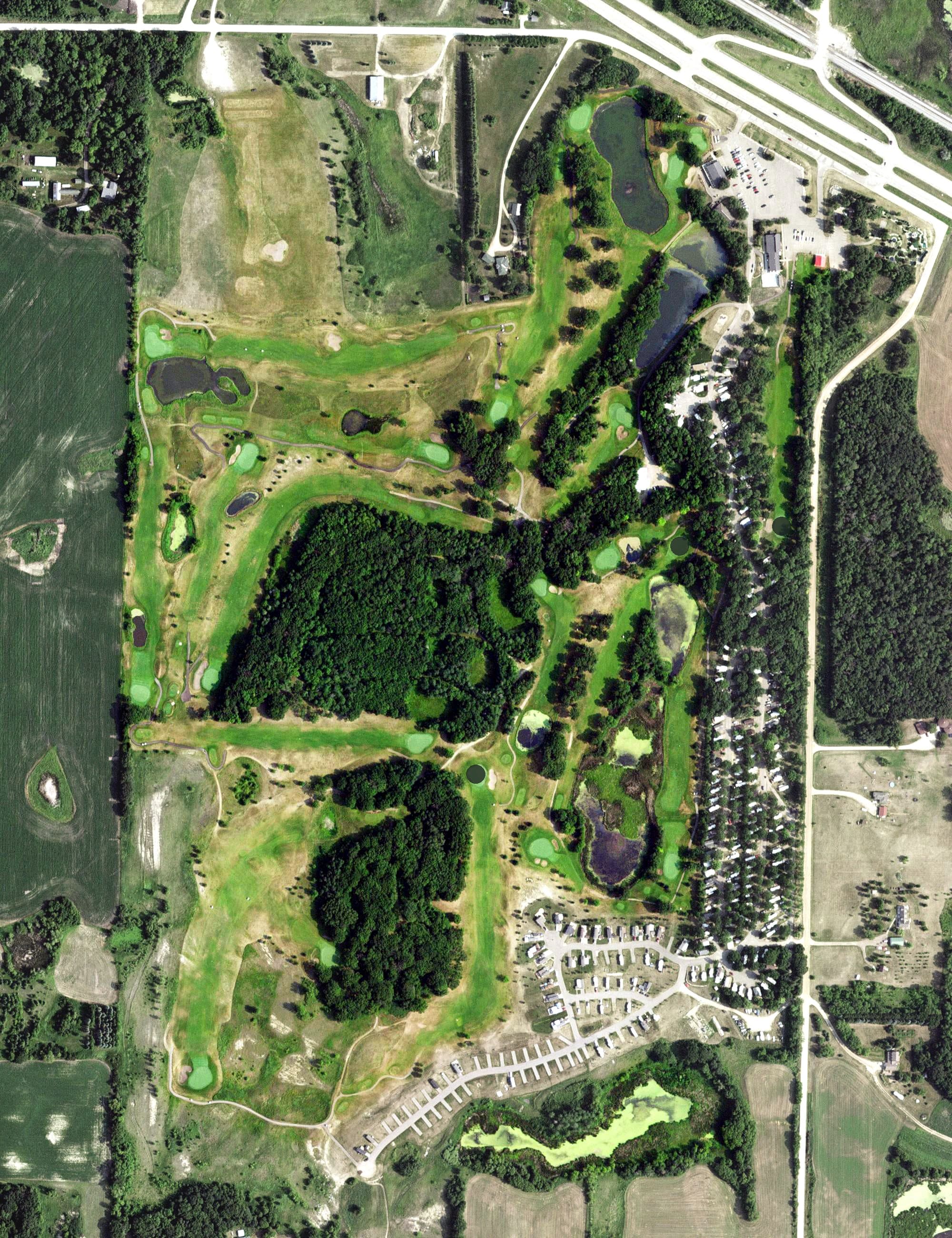 Aerial view of Forest Hills Golf Course, MN, with its hole routing marked