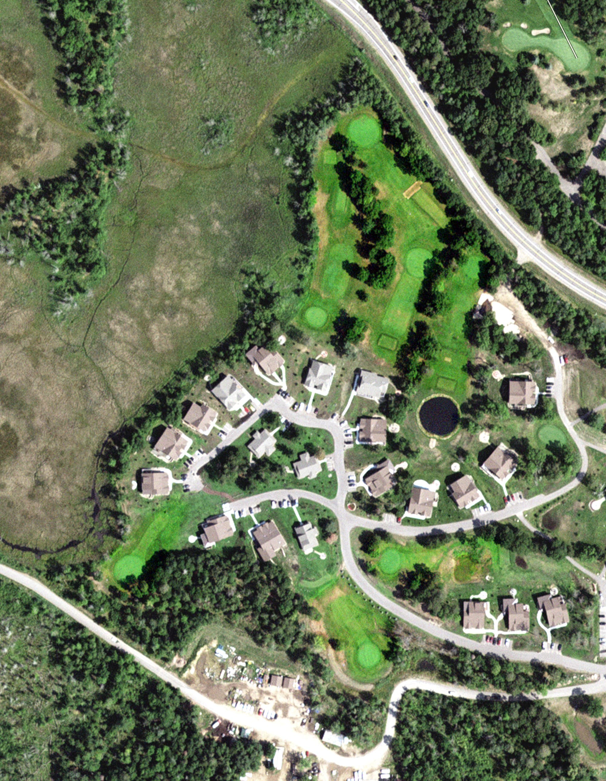 Aerial view of Garden Park, MN, with its hole routing marked