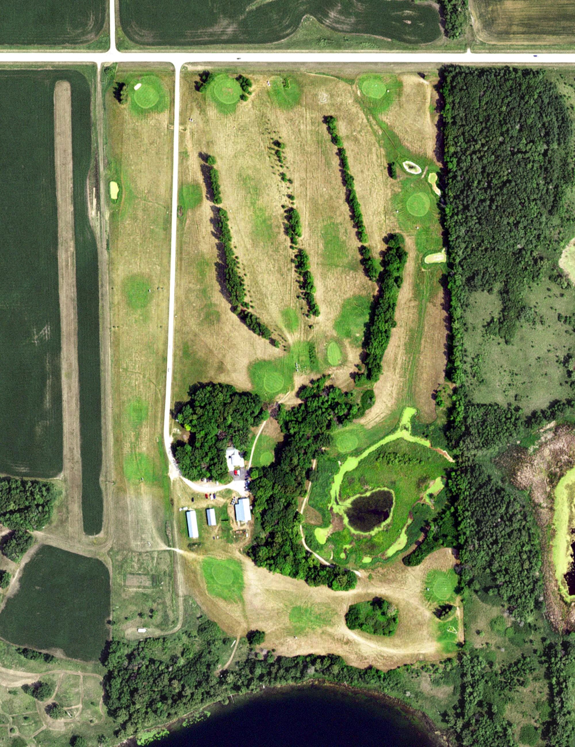 Aerial view of Green Valley Golf Course, MN, with its hole routing marked