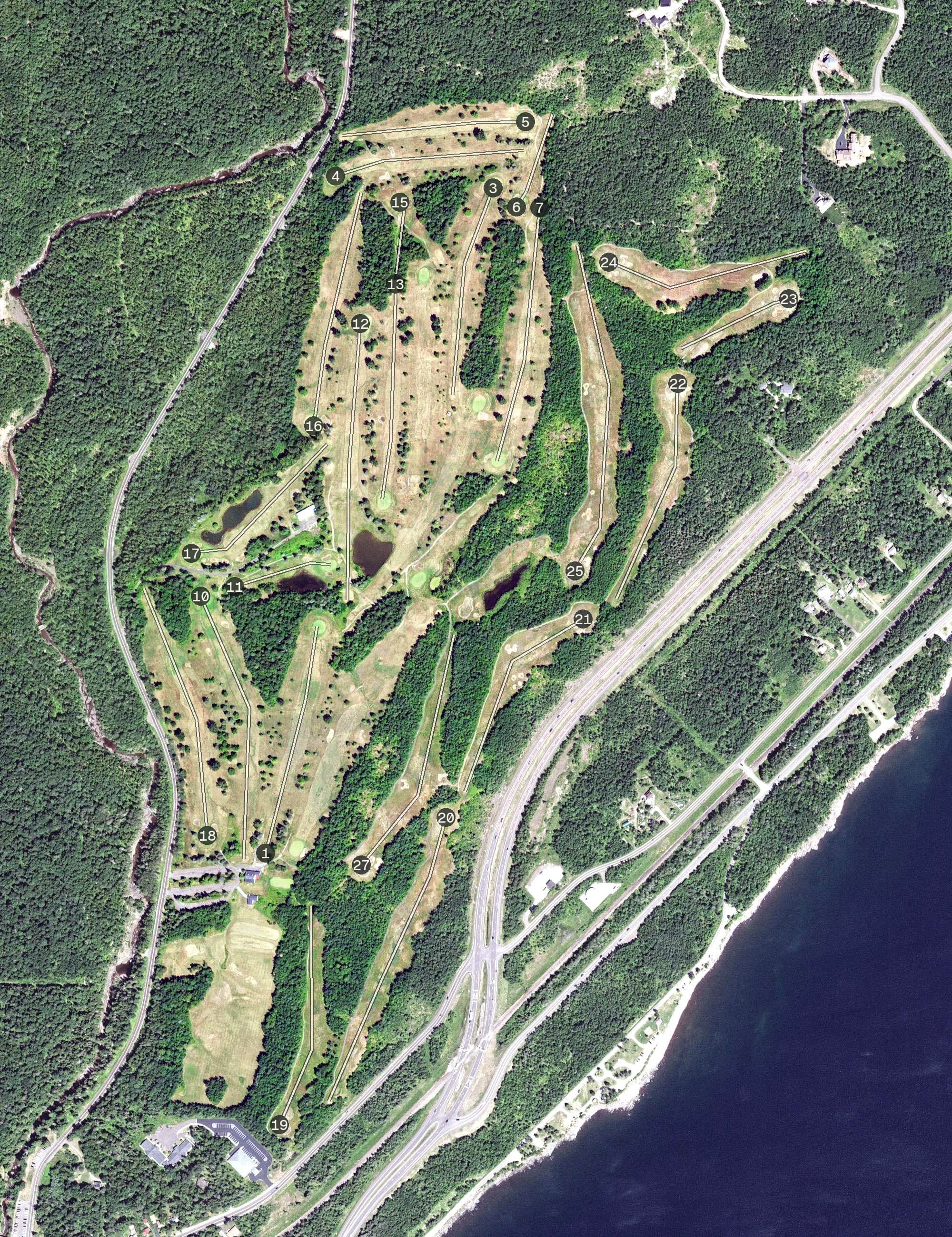 Aerial view of Lester Park Golf Course, MN, with its hole routing marked
