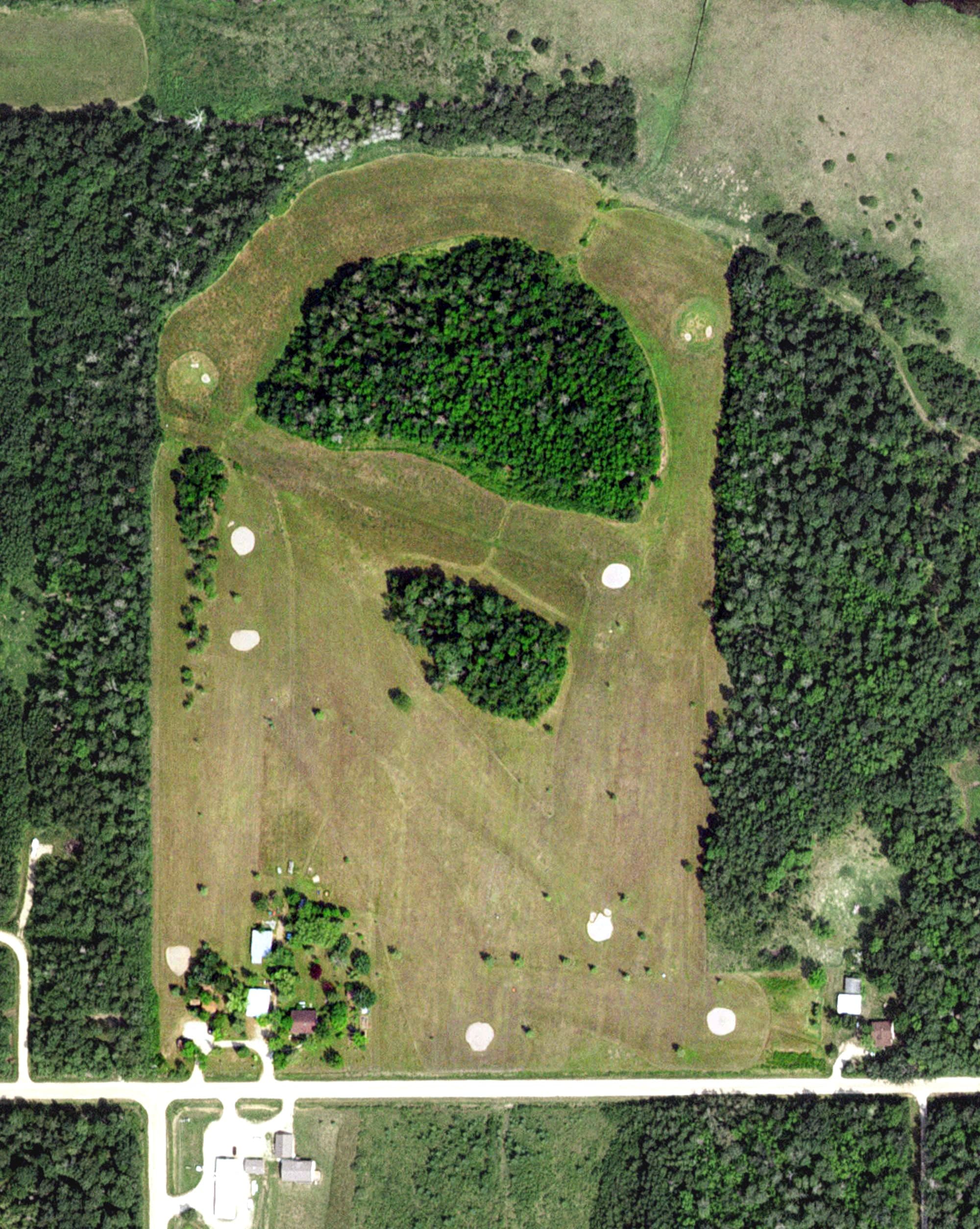 Aerial view of Northwest Angle Golf Course, MN, with its hole routing marked