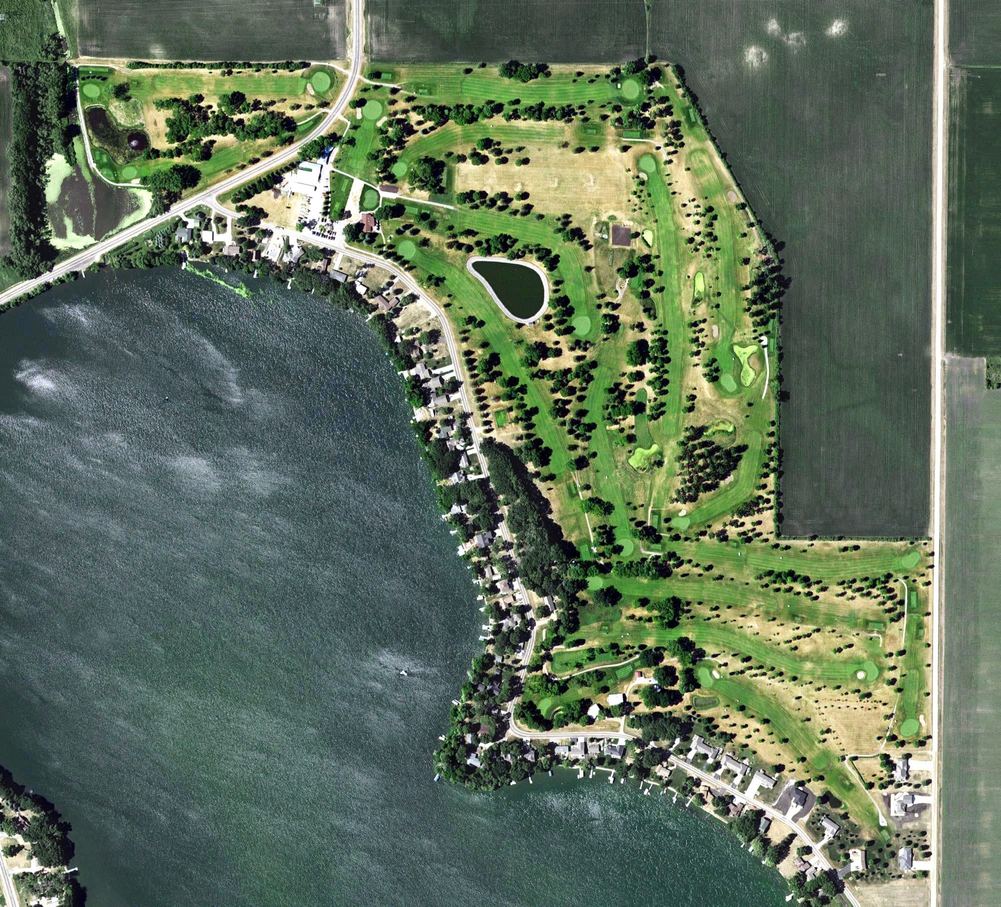 Aerial view of Oakdale Golf Course, MN, with its hole routing marked