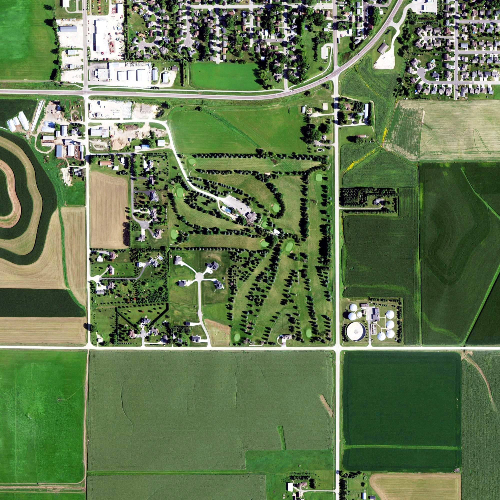 Aerial view of Piper Hills Golf Course, MN, with its hole routing marked