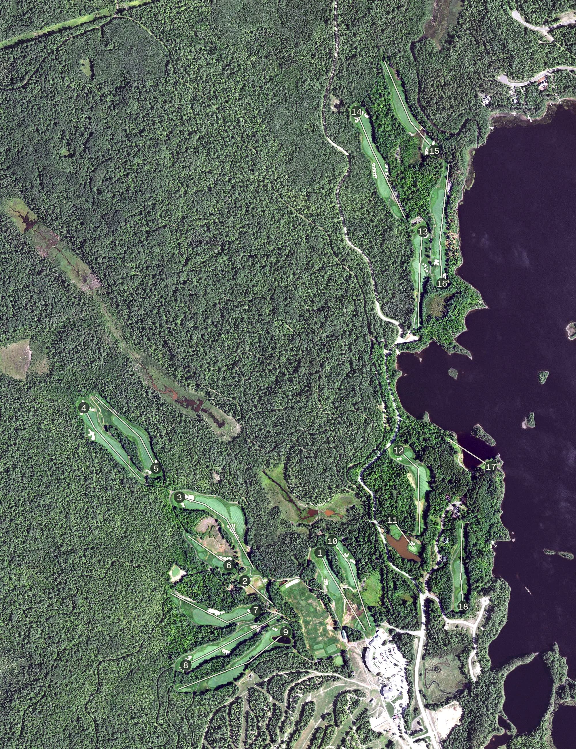 Aerial view of The Ledgend, MN, with its hole routing marked