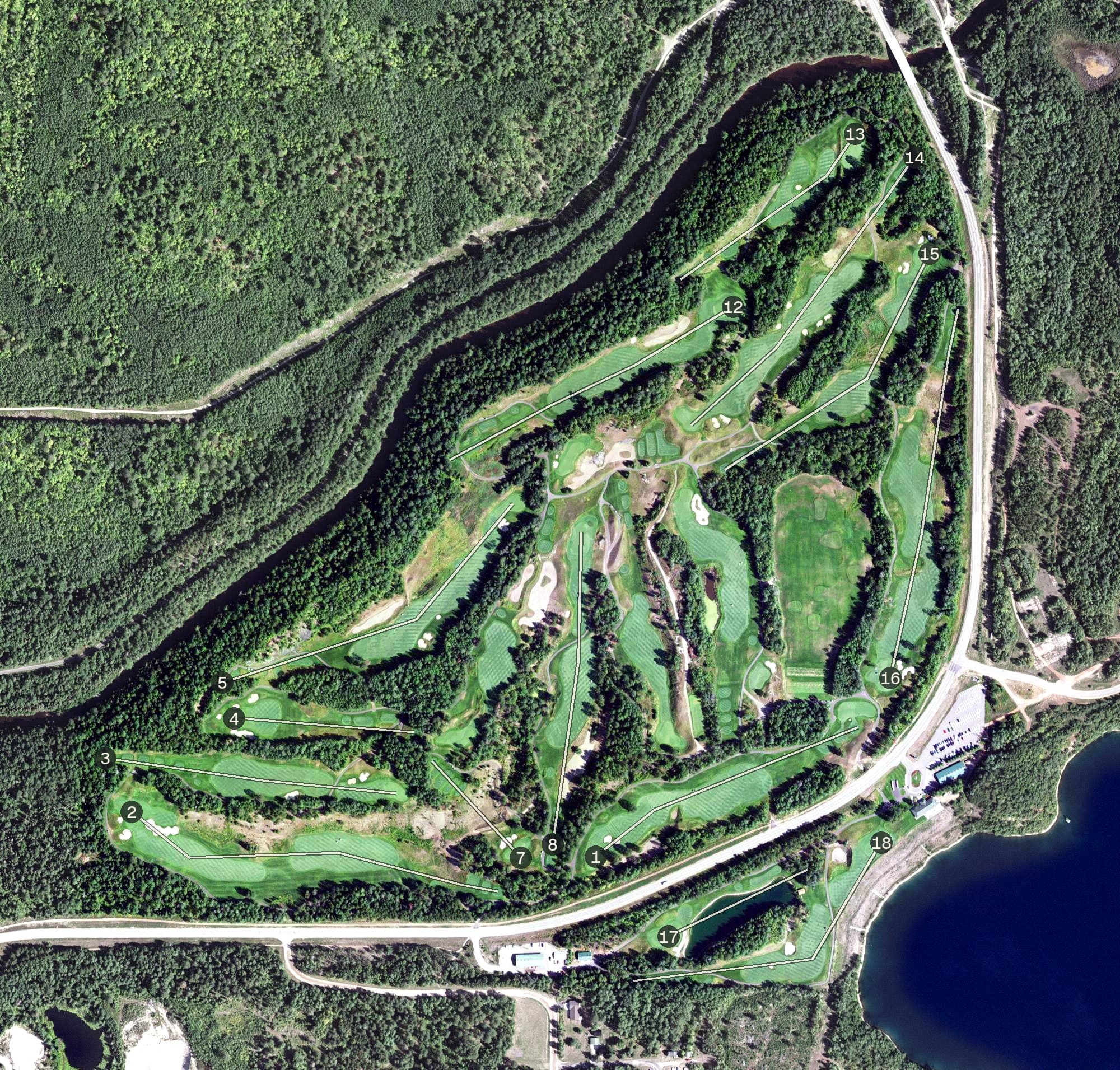 Aerial view of The Quarry, MN, with its hole routing marked