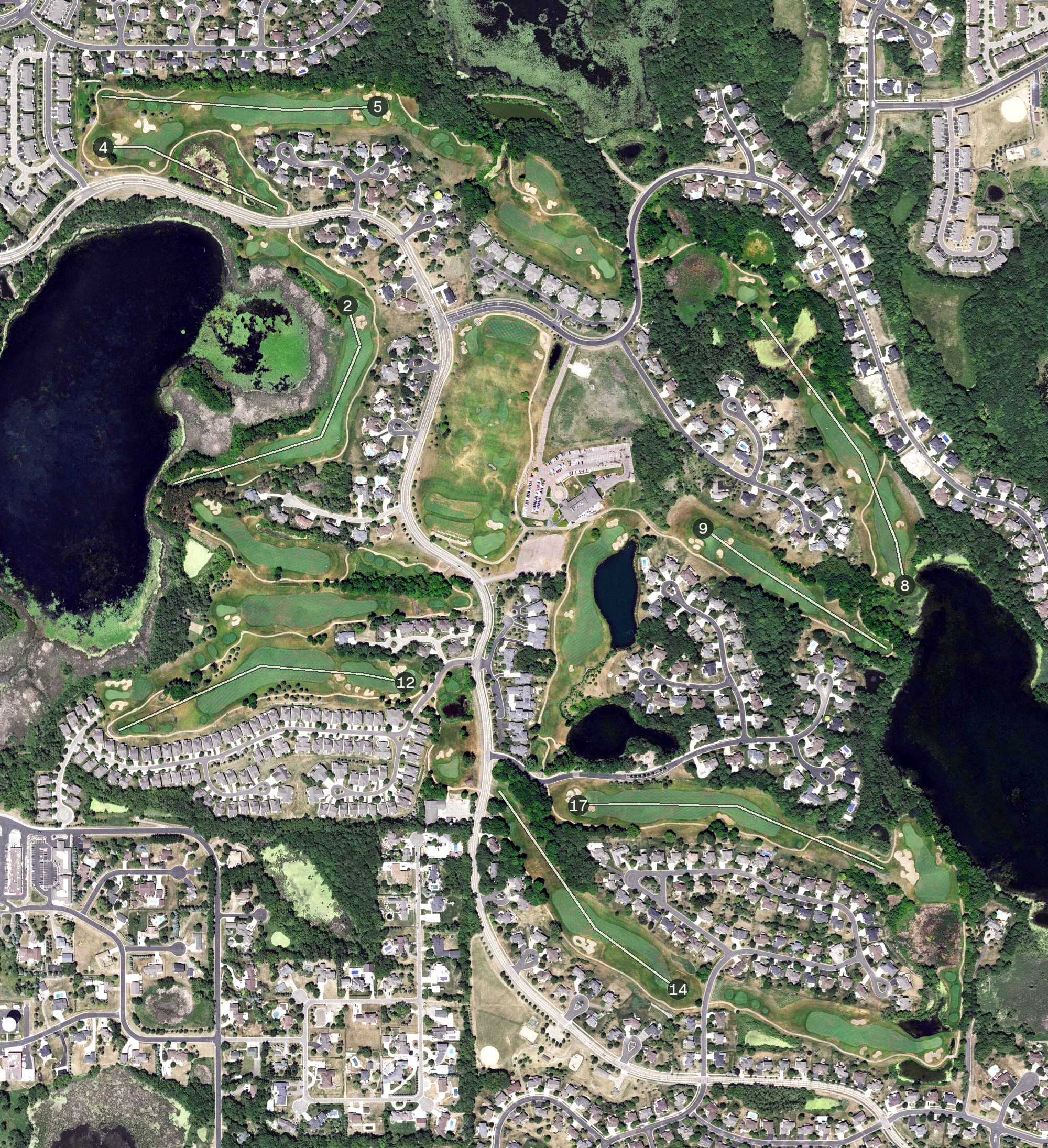 Aerial view of The Wilds, MN, with its hole routing marked