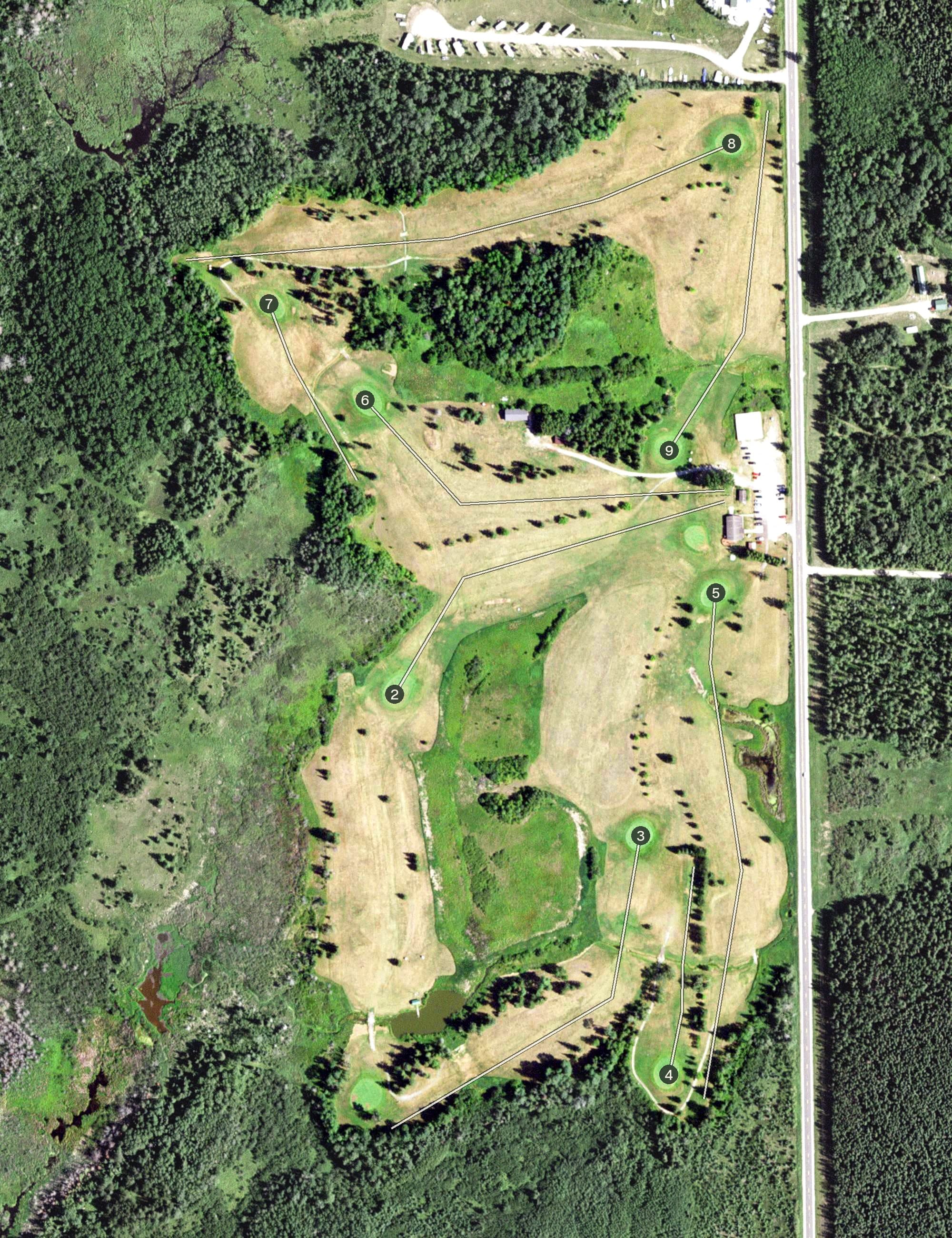 Aerial view of Vermillion Fairways, MN, with its hole routing marked