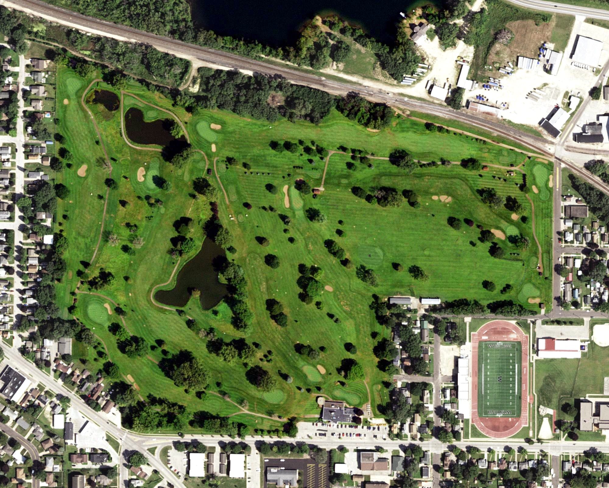 Aerial view of Westfield Golf Club, MN, with its hole routing marked