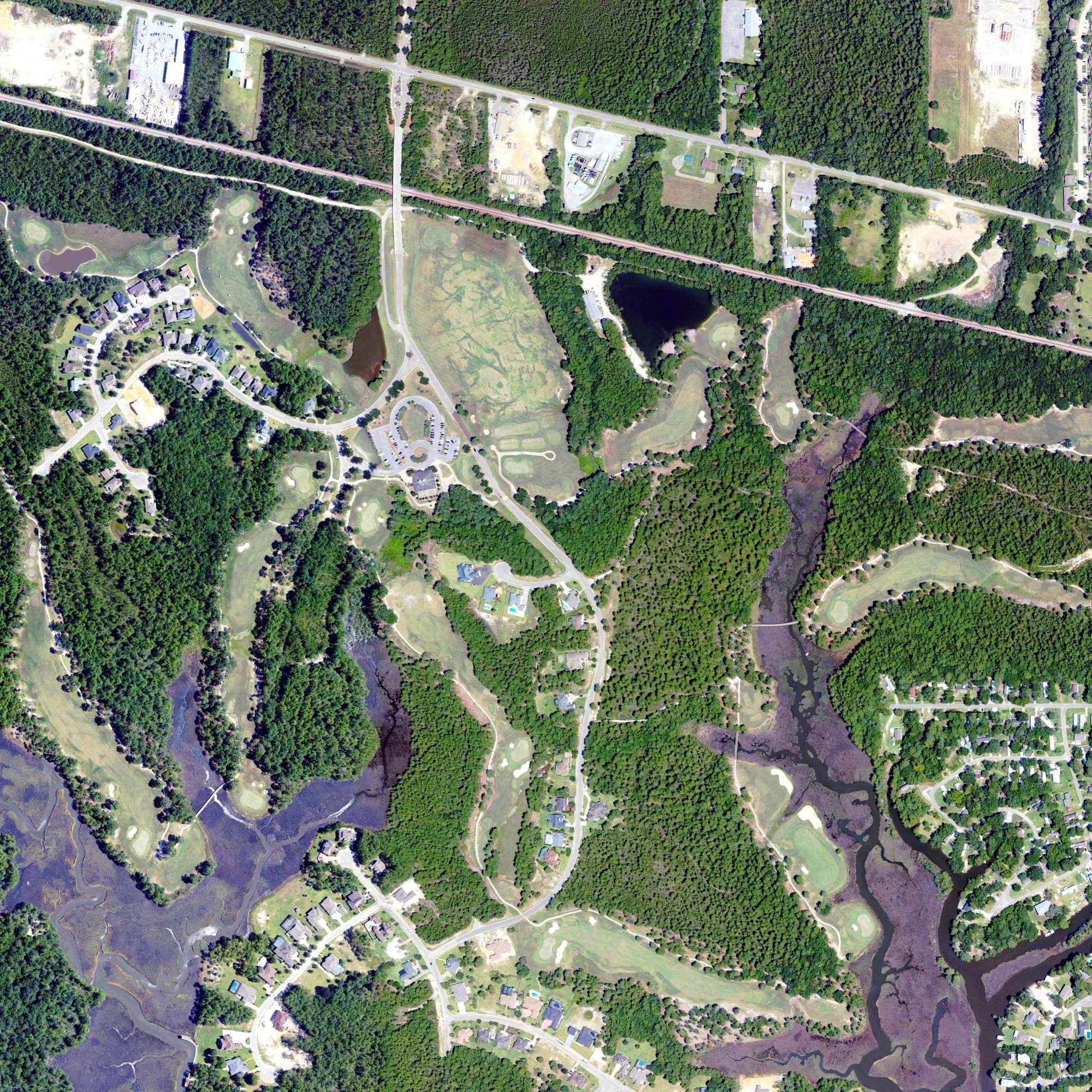 Aerial view of Shell Landing, MS, with its hole routing marked