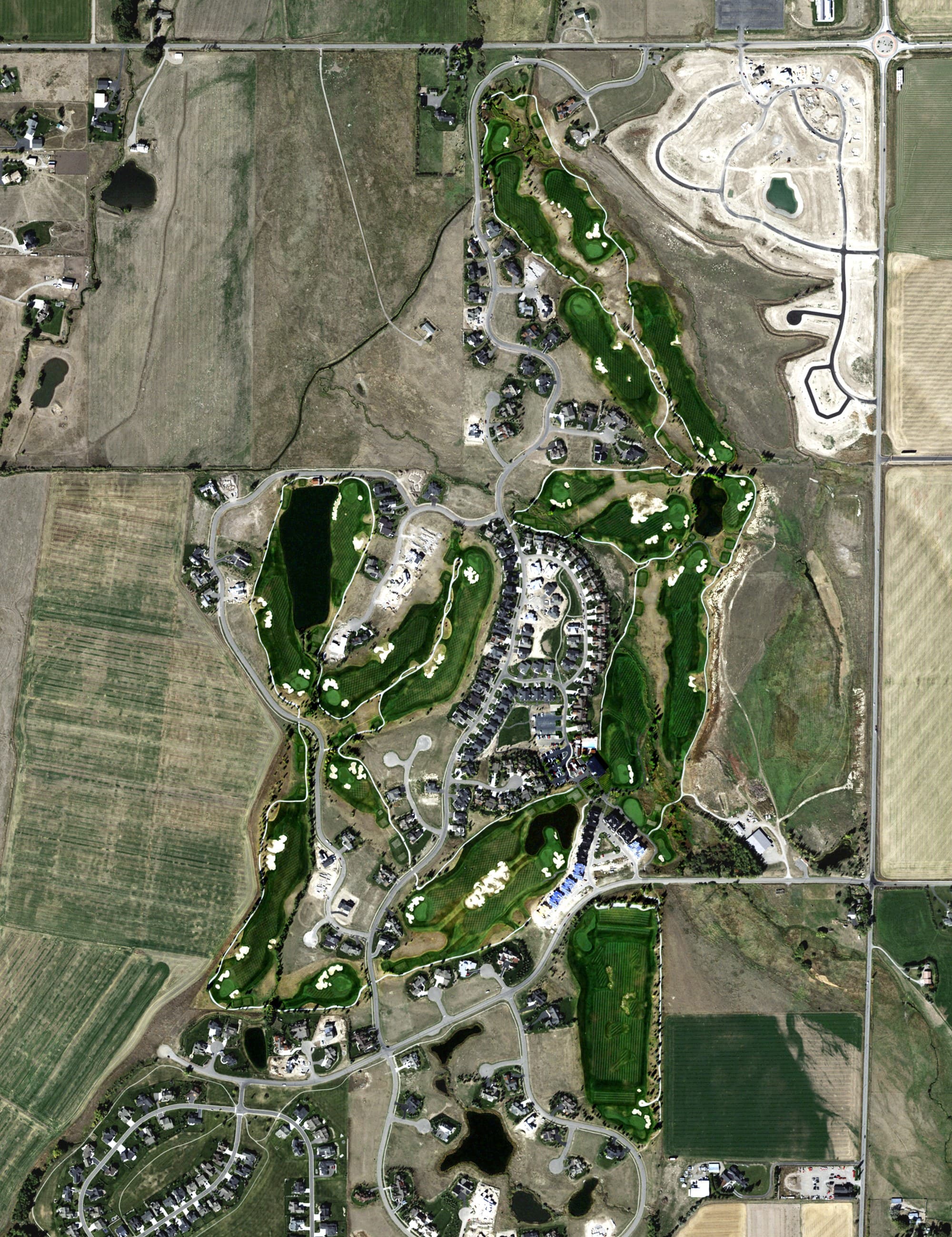 Aerial view of Black Bull, MT, with its hole routing marked