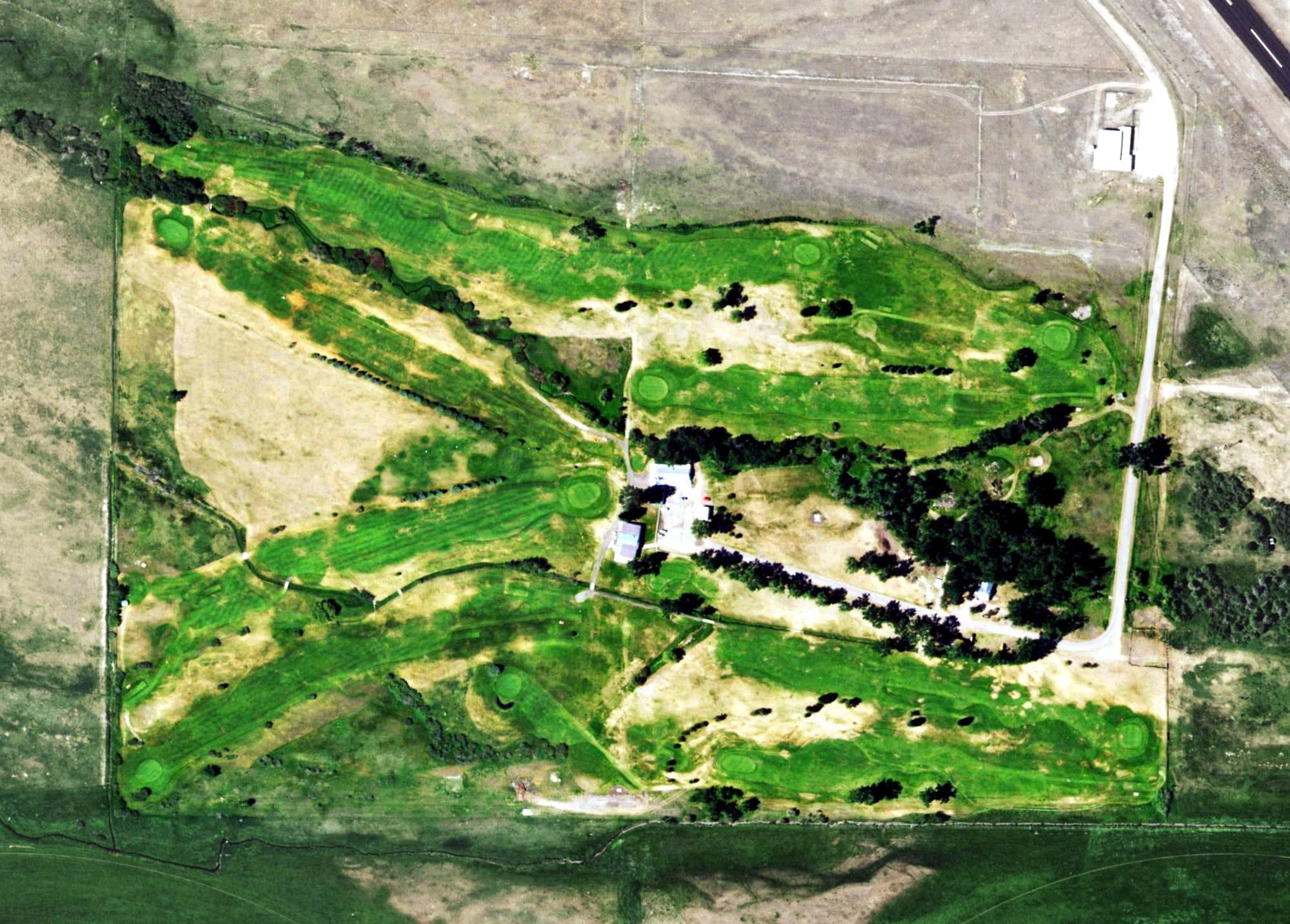 Aerial view of Deer Park, MT, with its hole routing marked