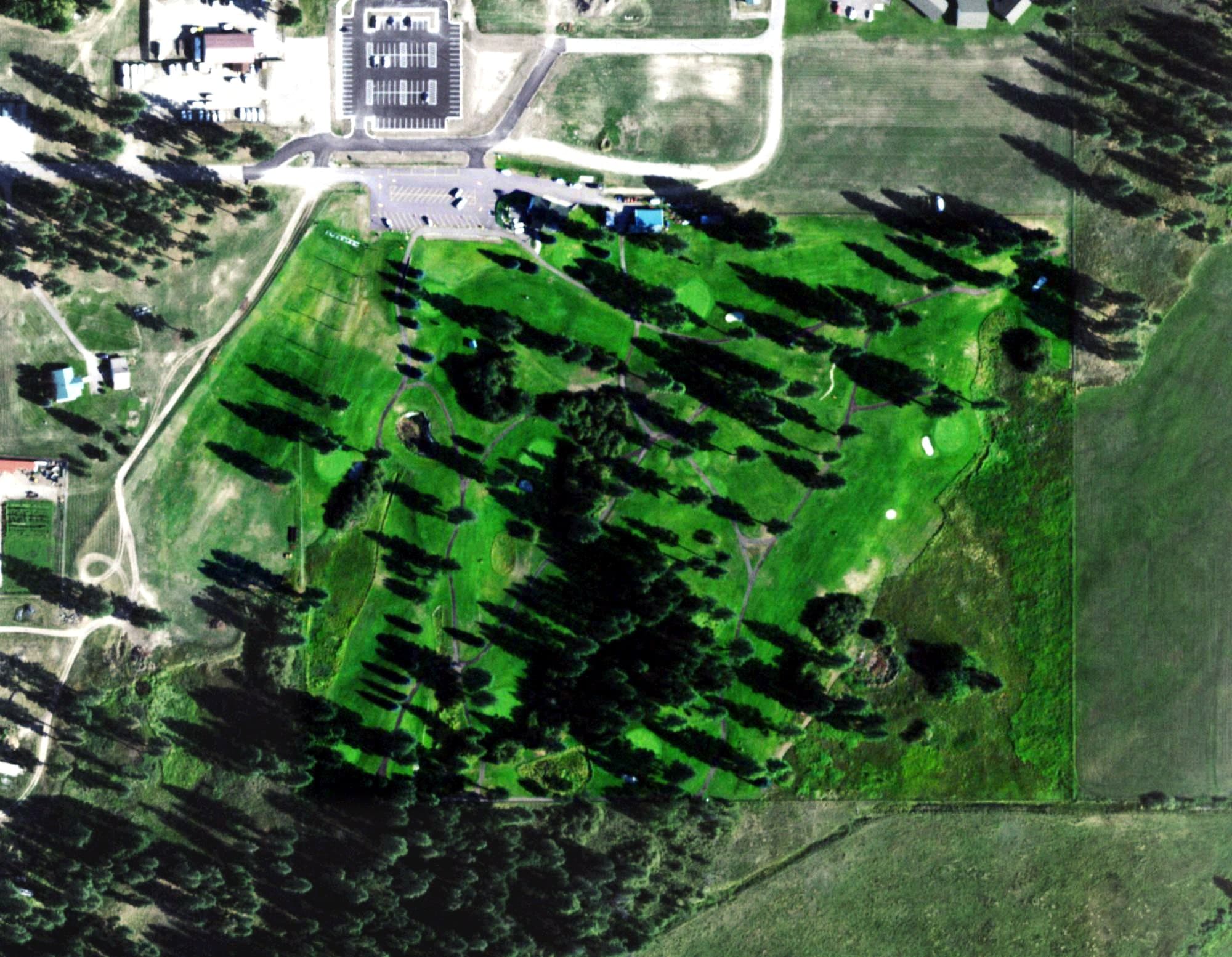 Aerial view of Silver Fox Golf Course, MT, with its hole routing marked