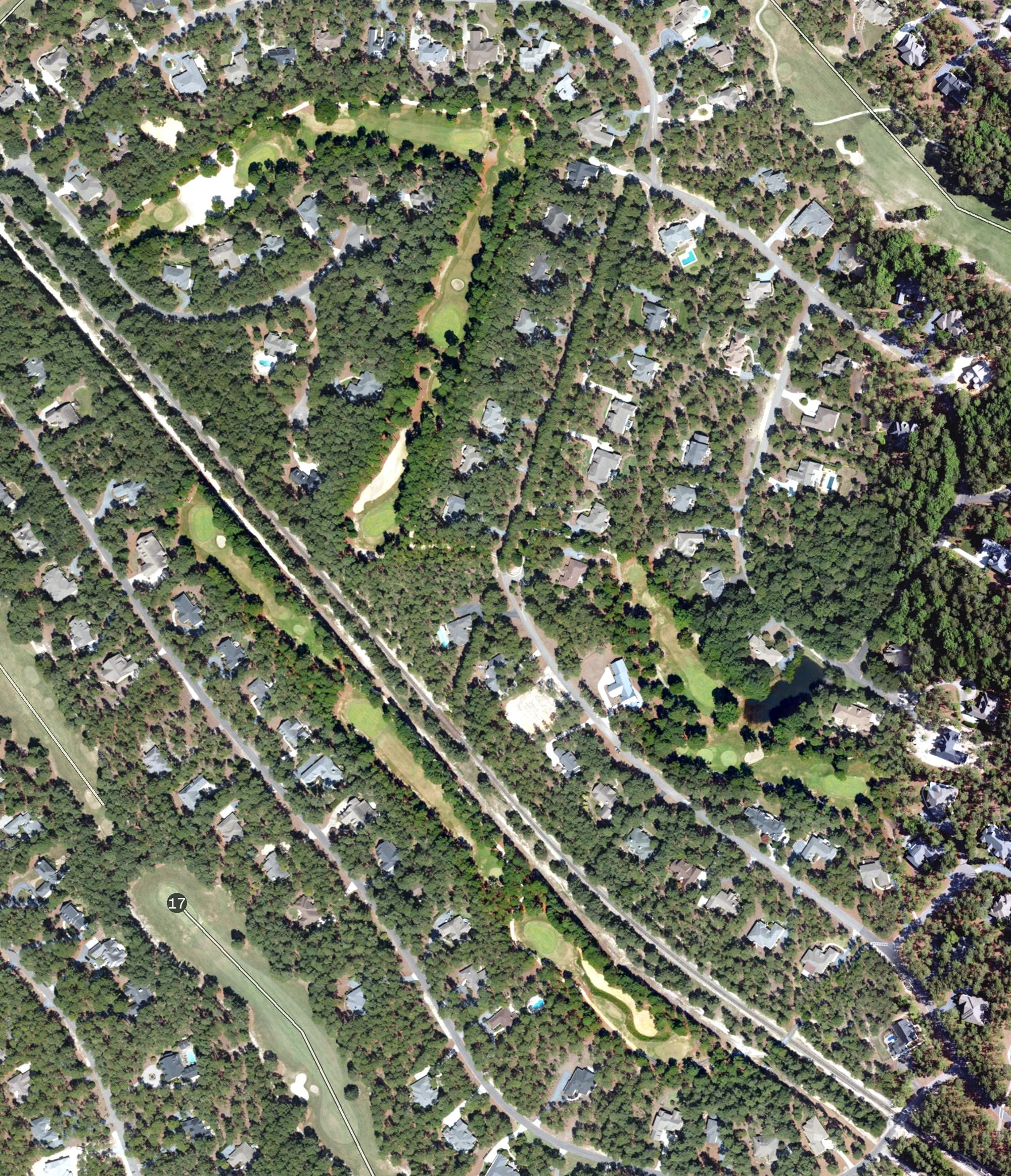 Aerial view of Azalea, NC, with its hole routing marked