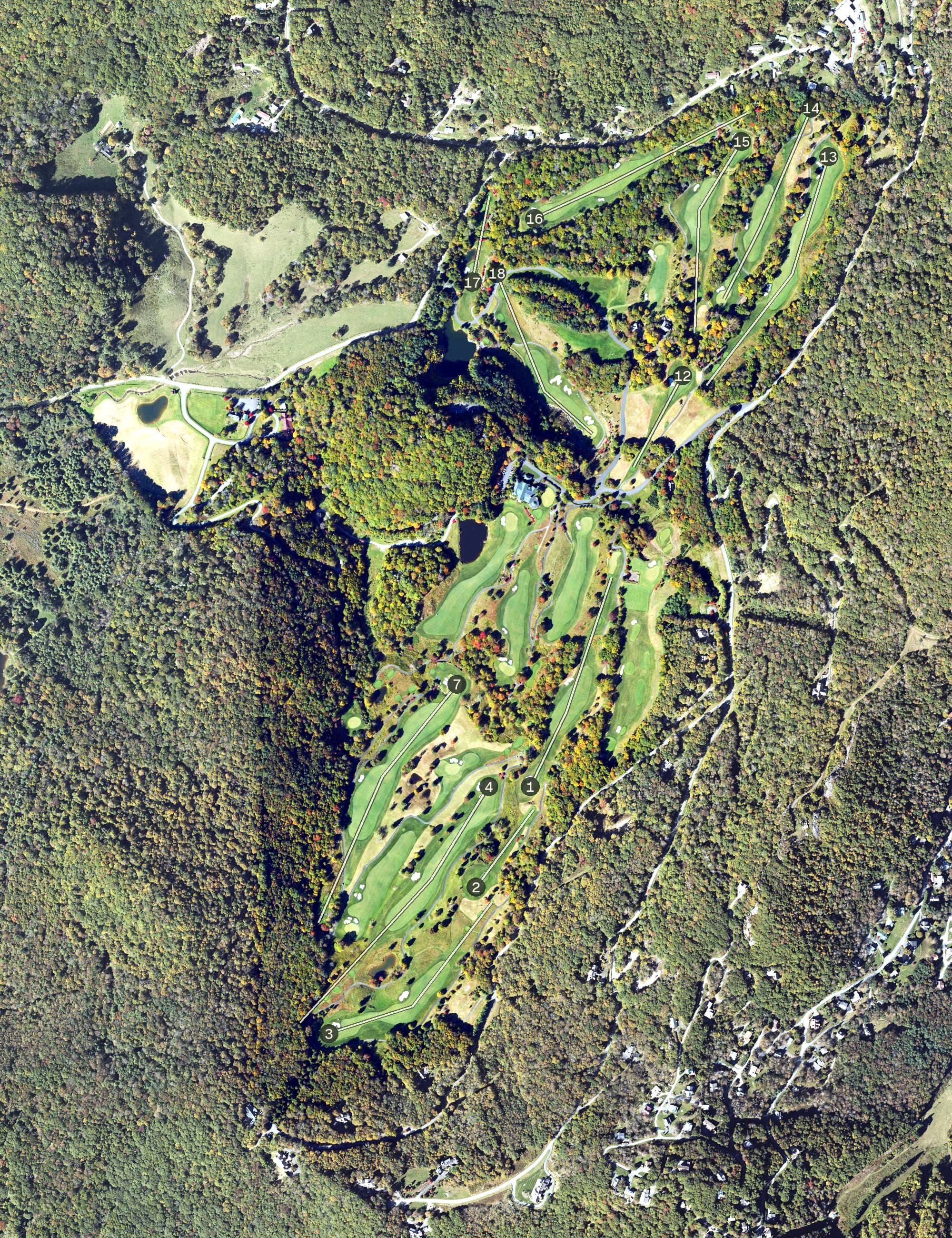 Aerial view of Diamond Creek, NC, with its hole routing marked