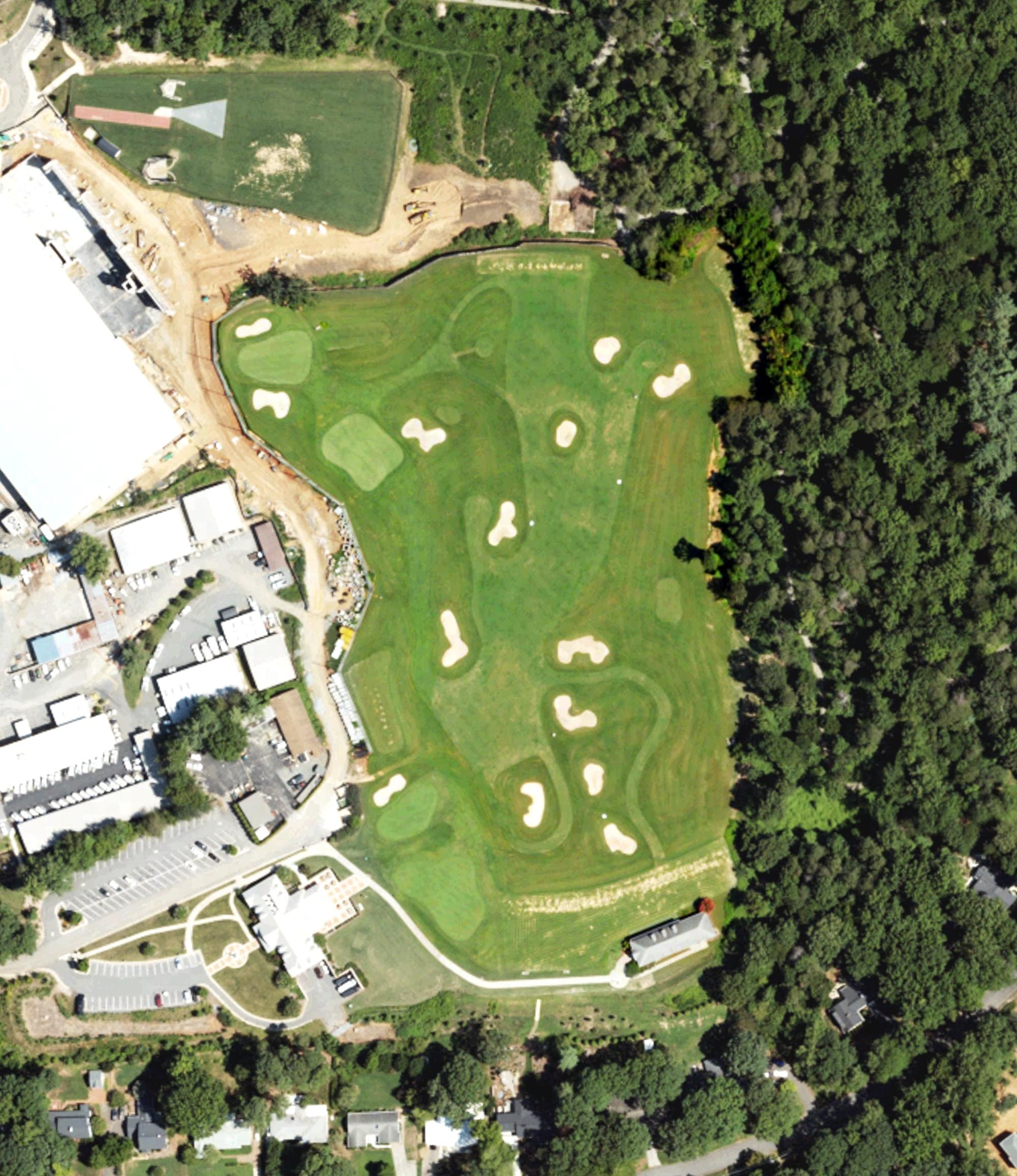 Aerial view of Haddock Golf Center, NC, with its hole routing marked