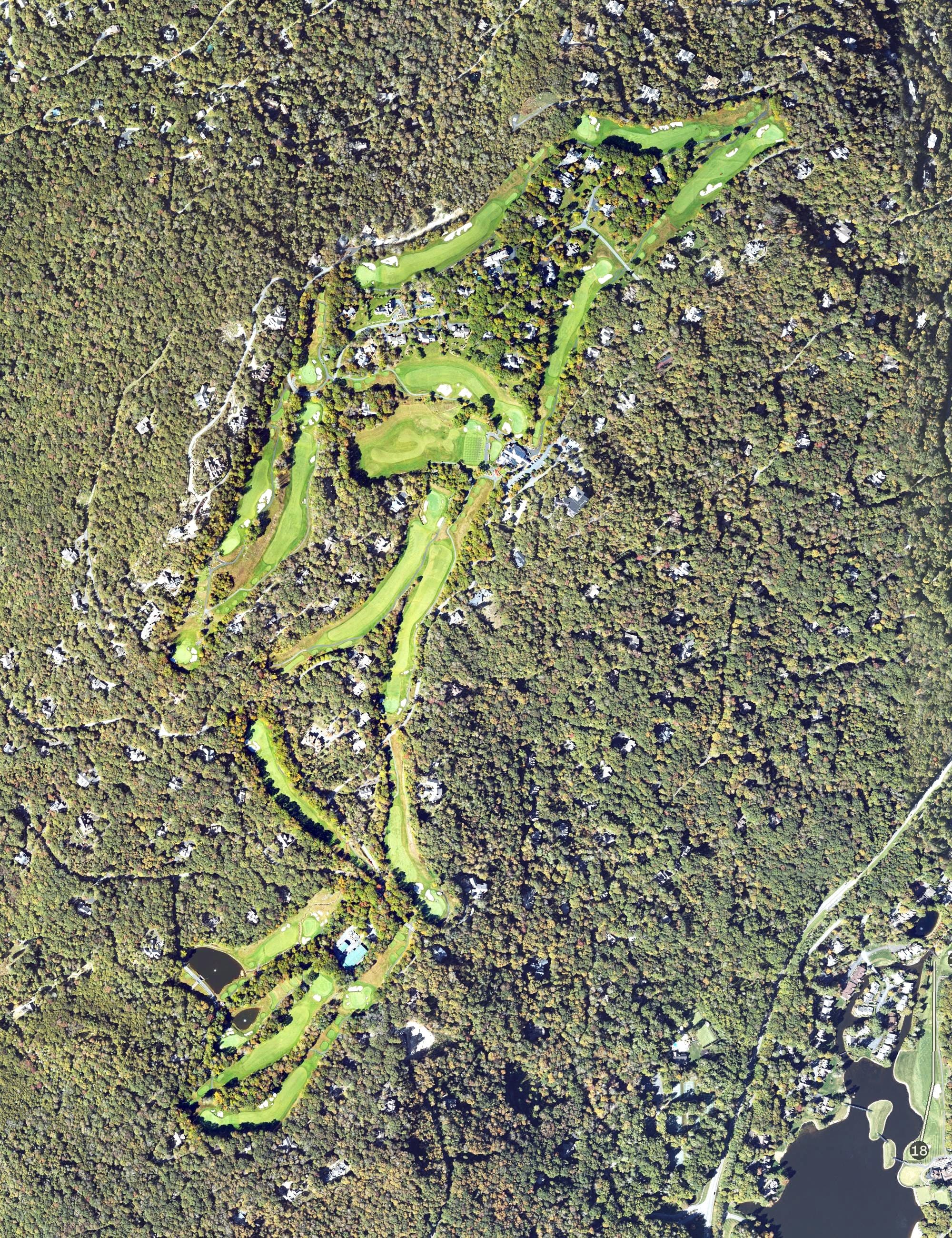 Aerial view of Linville Ridge, NC, with its hole routing marked