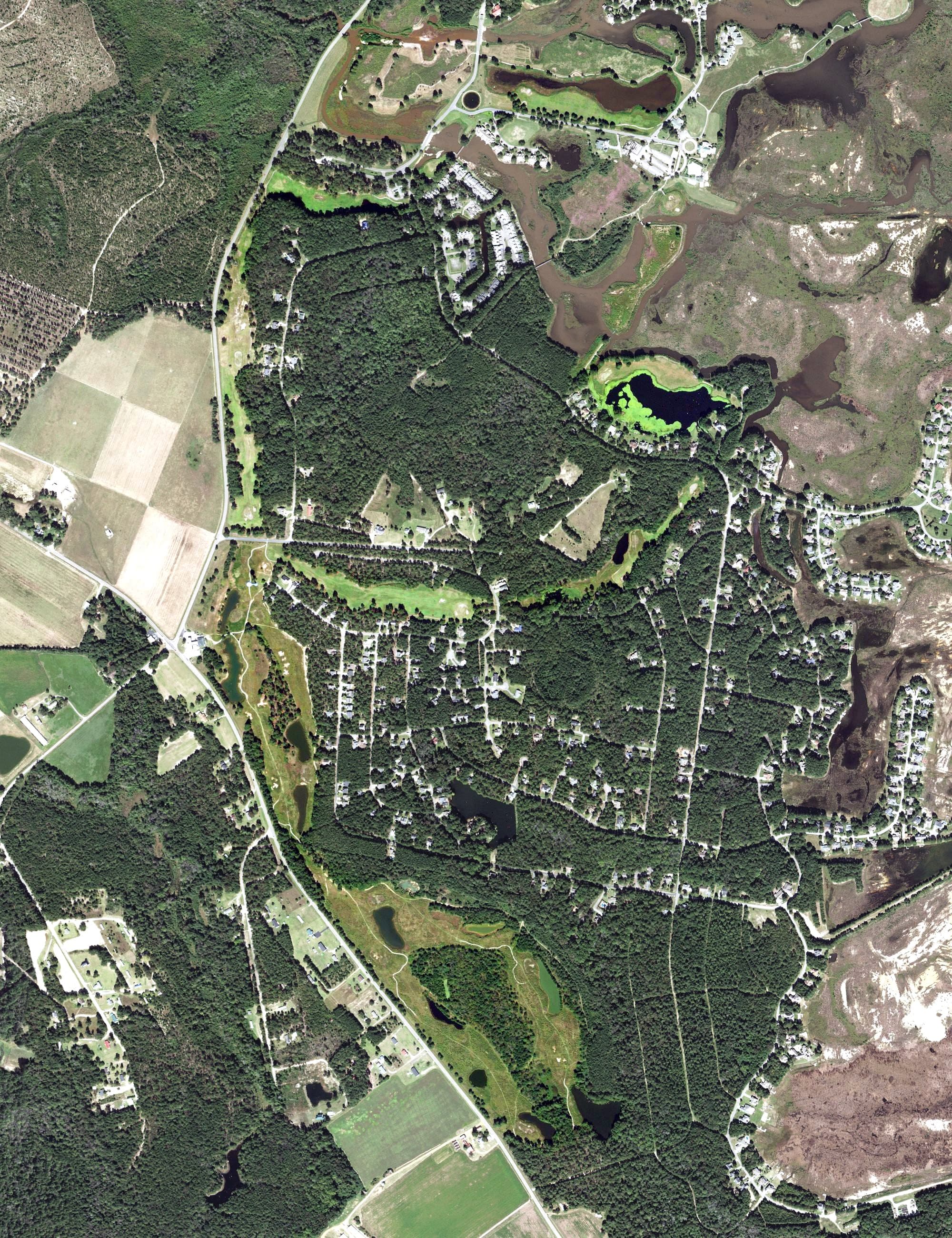 Aerial view of Palmer, NC, with its hole routing marked