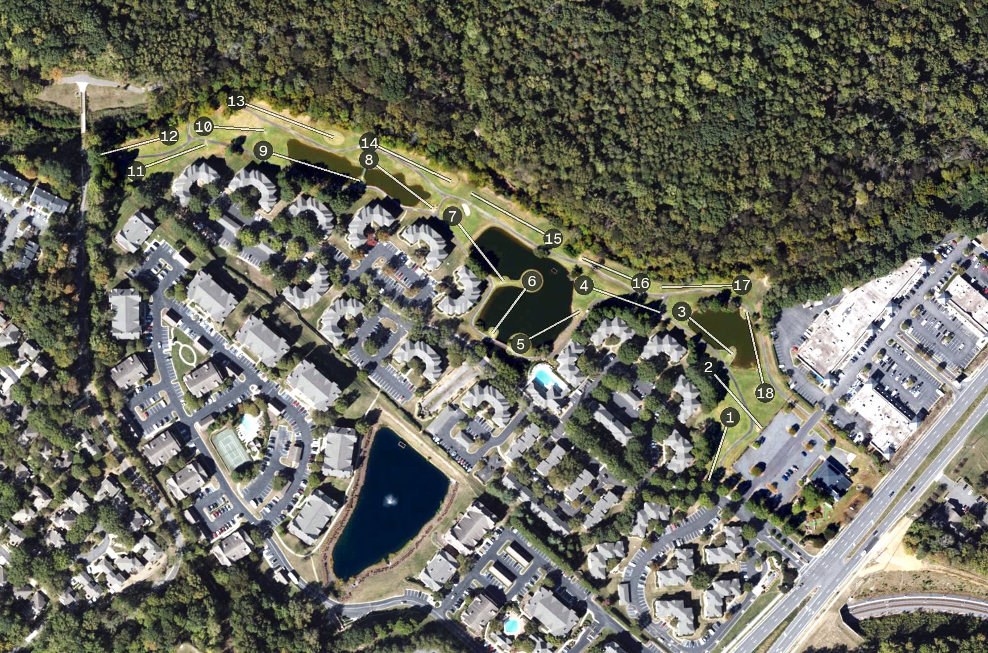 Aerial view of Paradise Valley, NC, with its hole routing marked