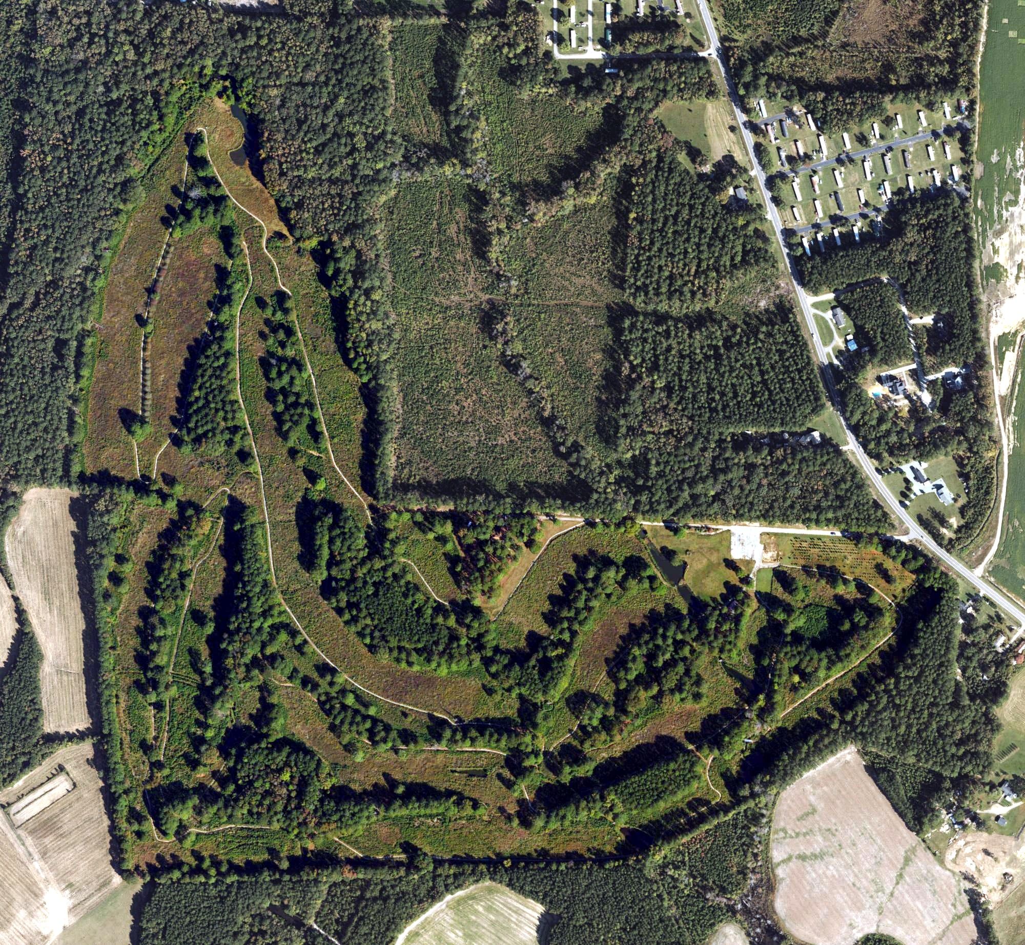 Aerial view of Pine Burr Golf Course, NC, with its hole routing marked