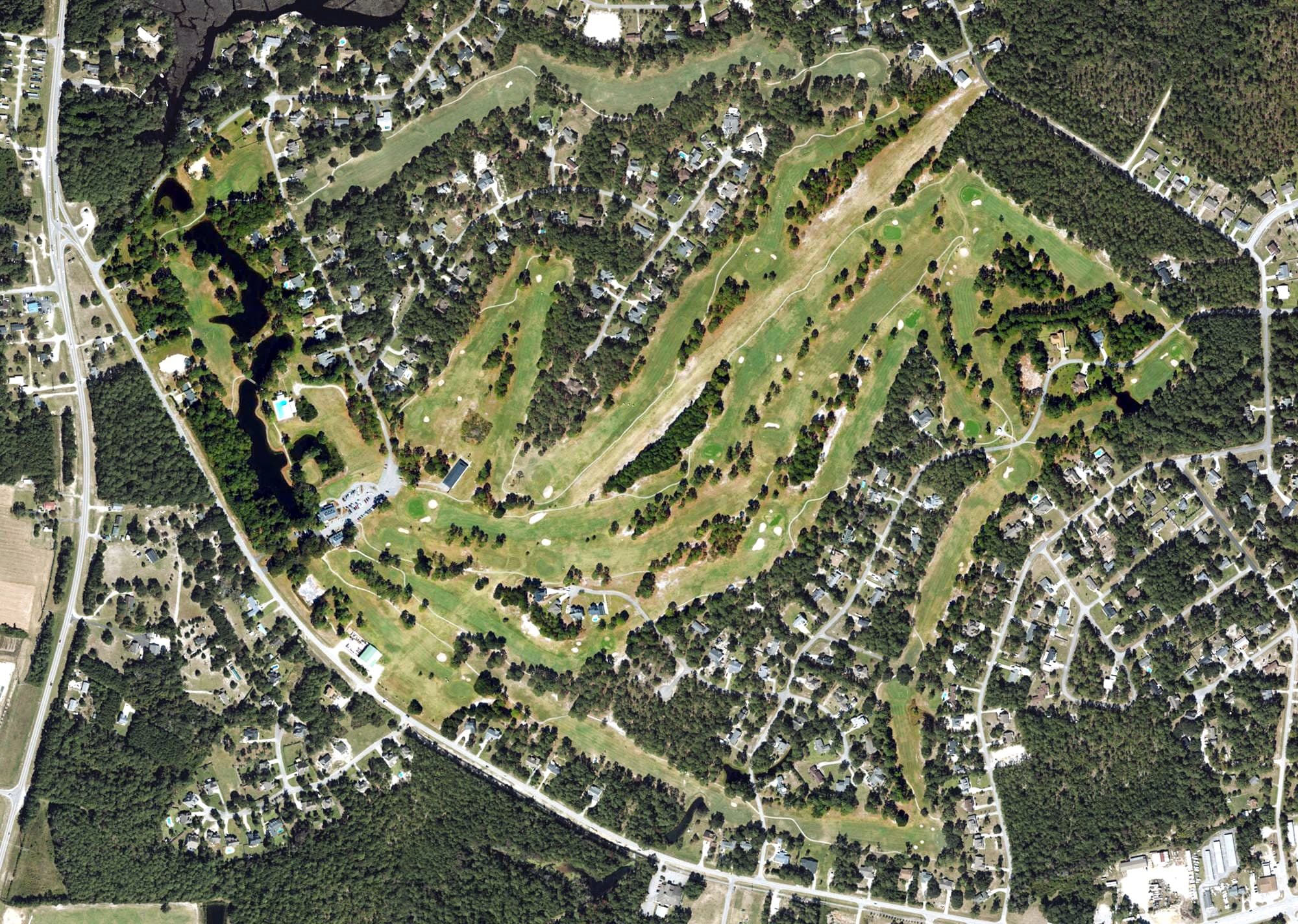 Aerial view of Star Hill, NC, with its hole routing marked