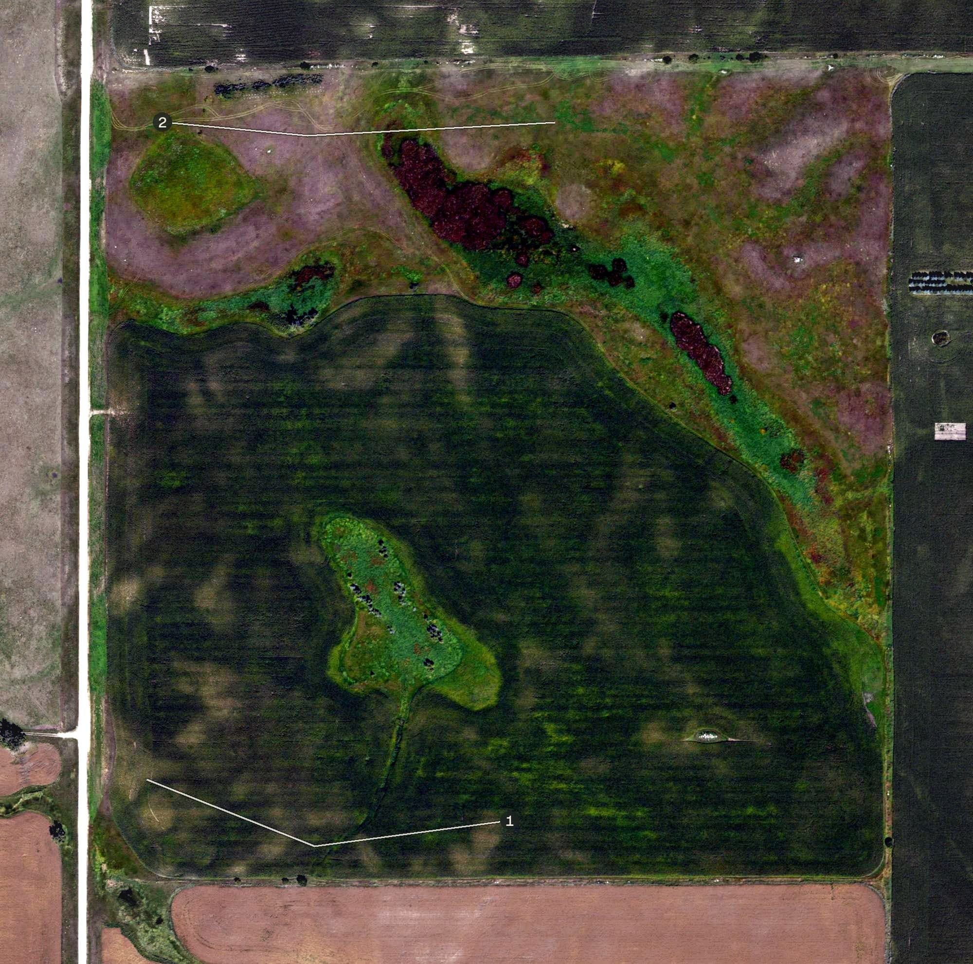 Aerial view of The Dak Club, ND, with its hole routing marked