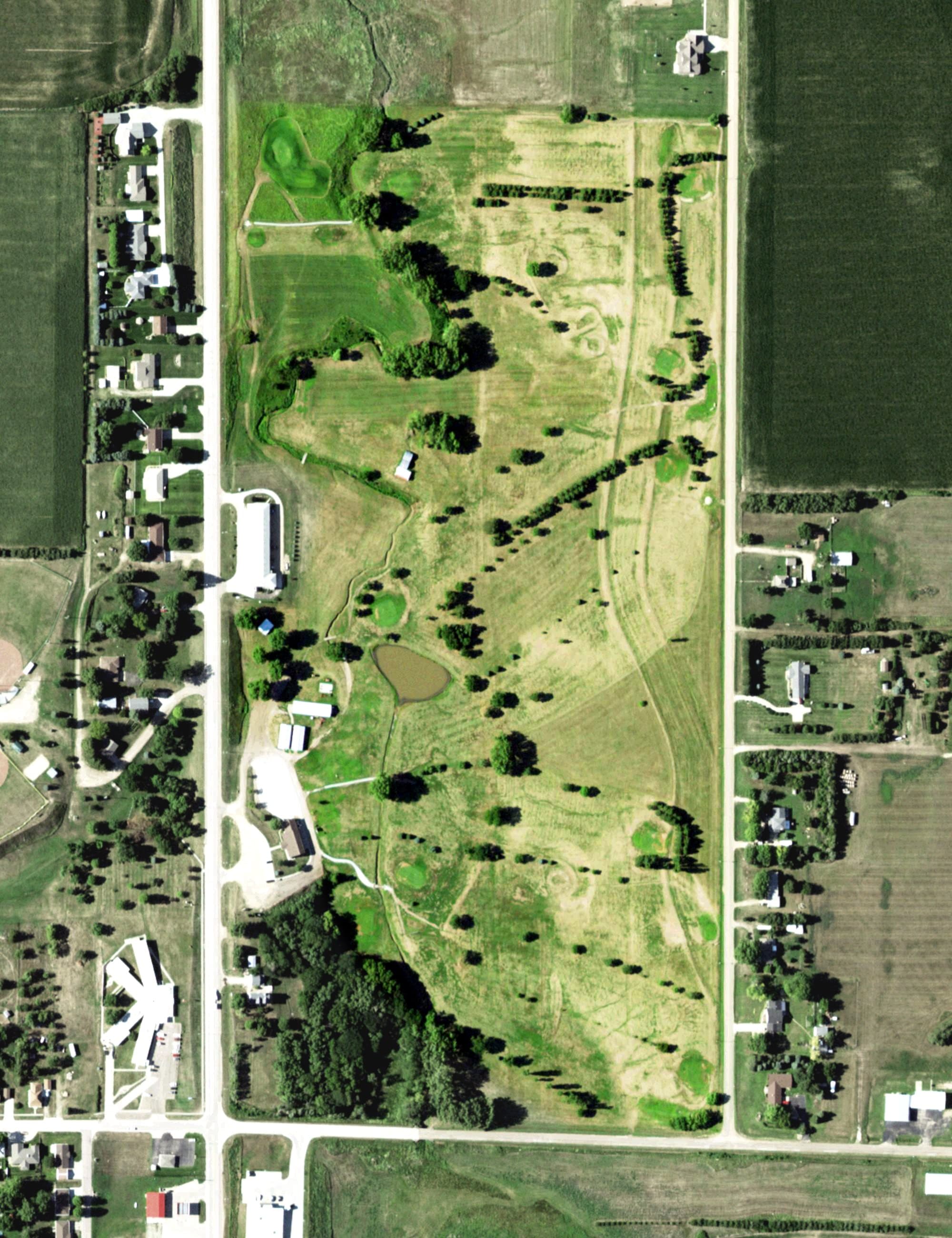 Aerial view of Ash Hollow Golf Course, NE, with its hole routing marked