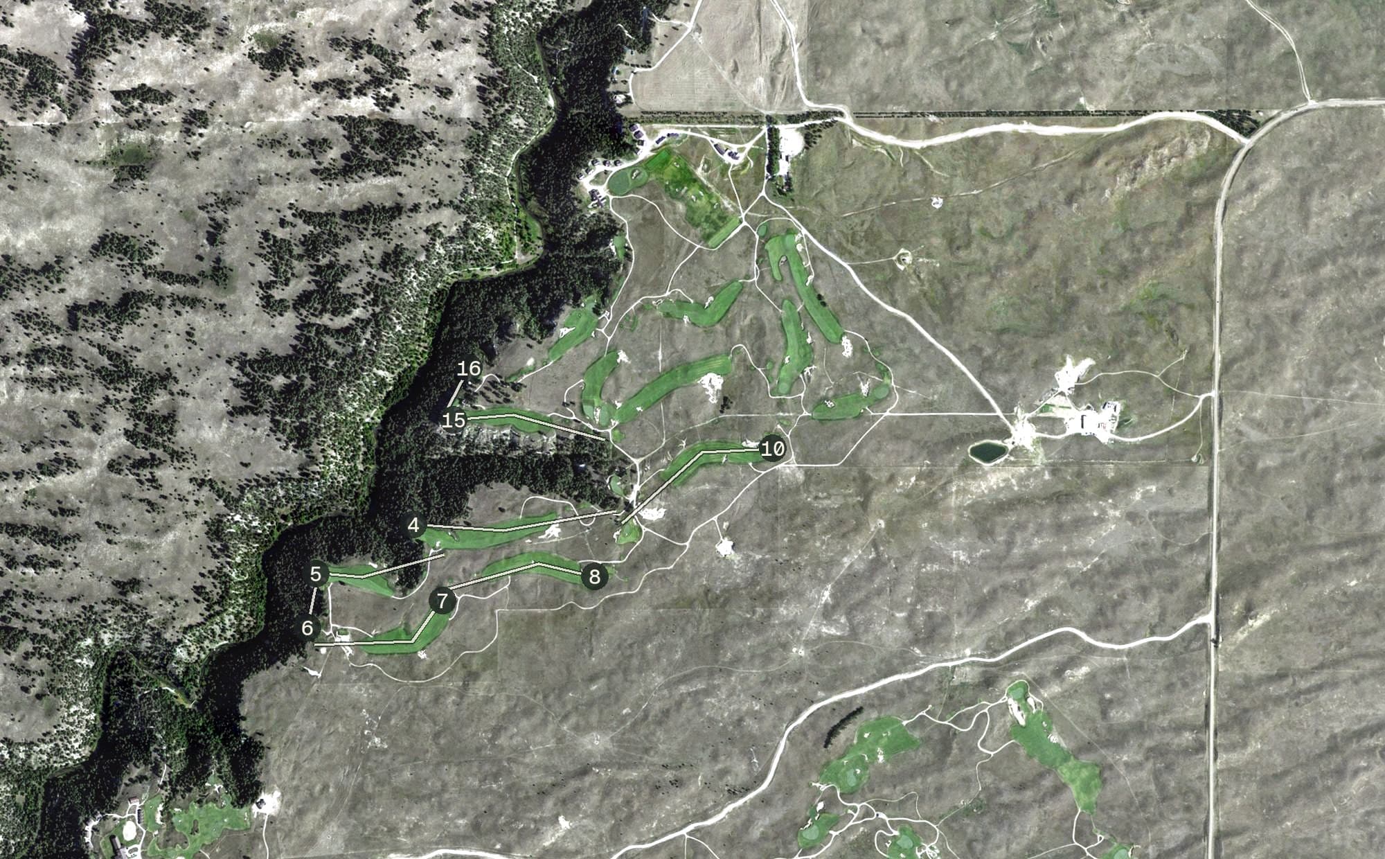 Aerial view of CapRock Ranch, NE, with its hole routing marked