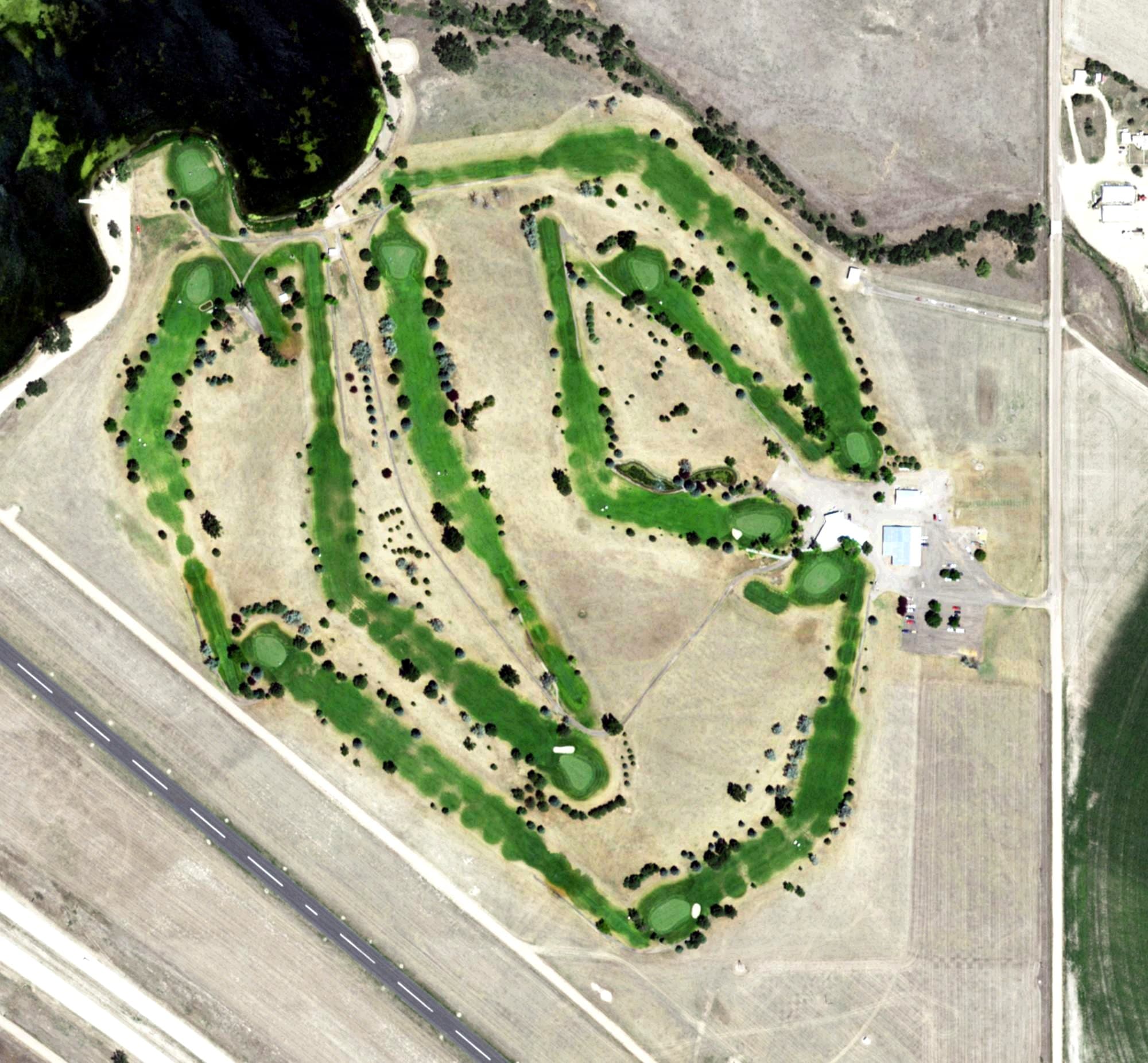 Aerial view of Chappell Golf Course, NE, with its hole routing marked