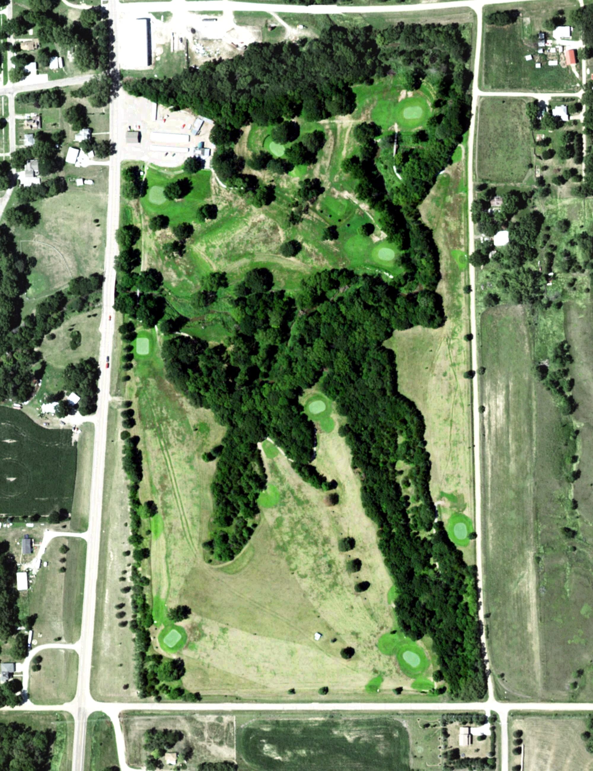 Aerial view of Elk Creek Country Club, NE, with its hole routing marked