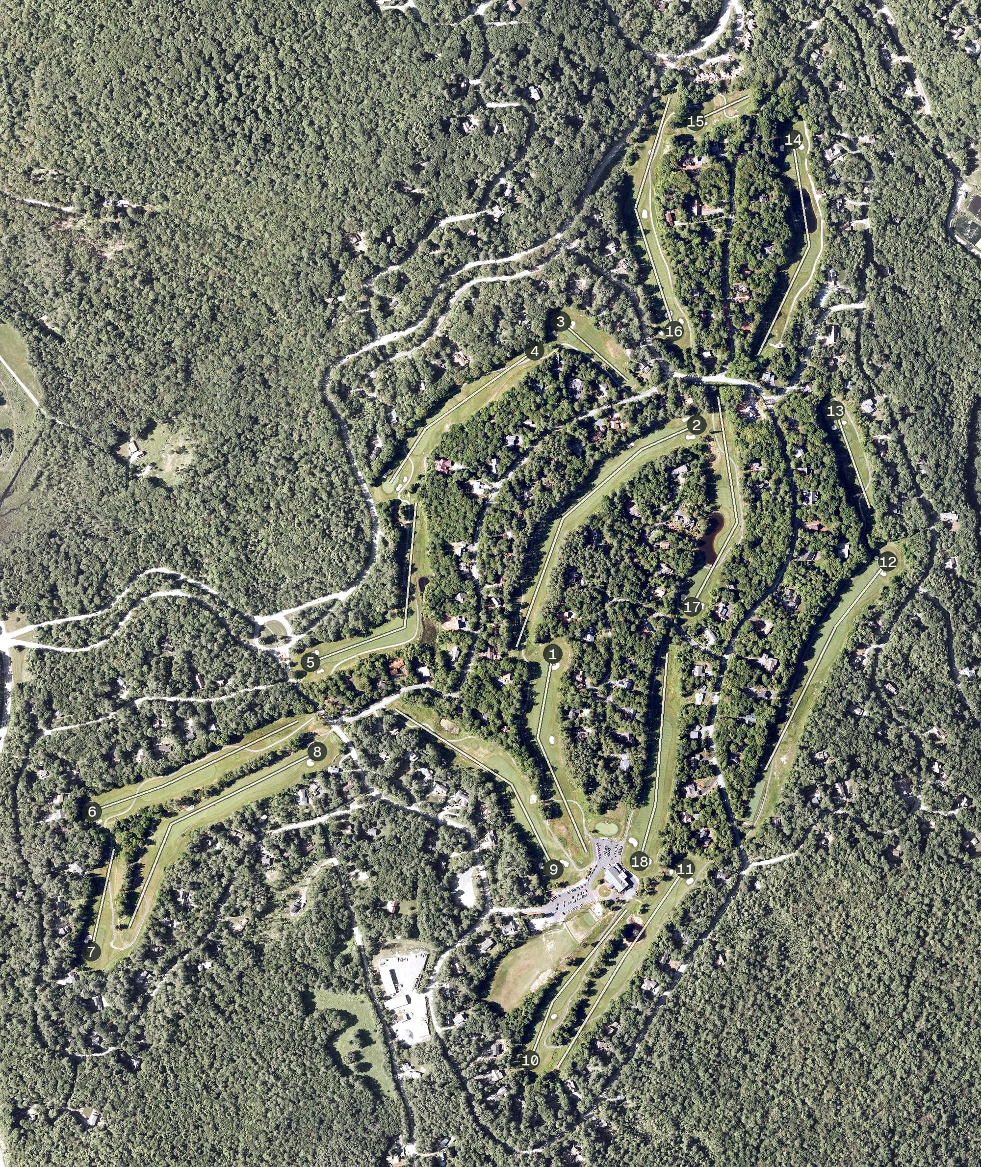 Aerial view of Eastman Links, NH, with its hole routing marked