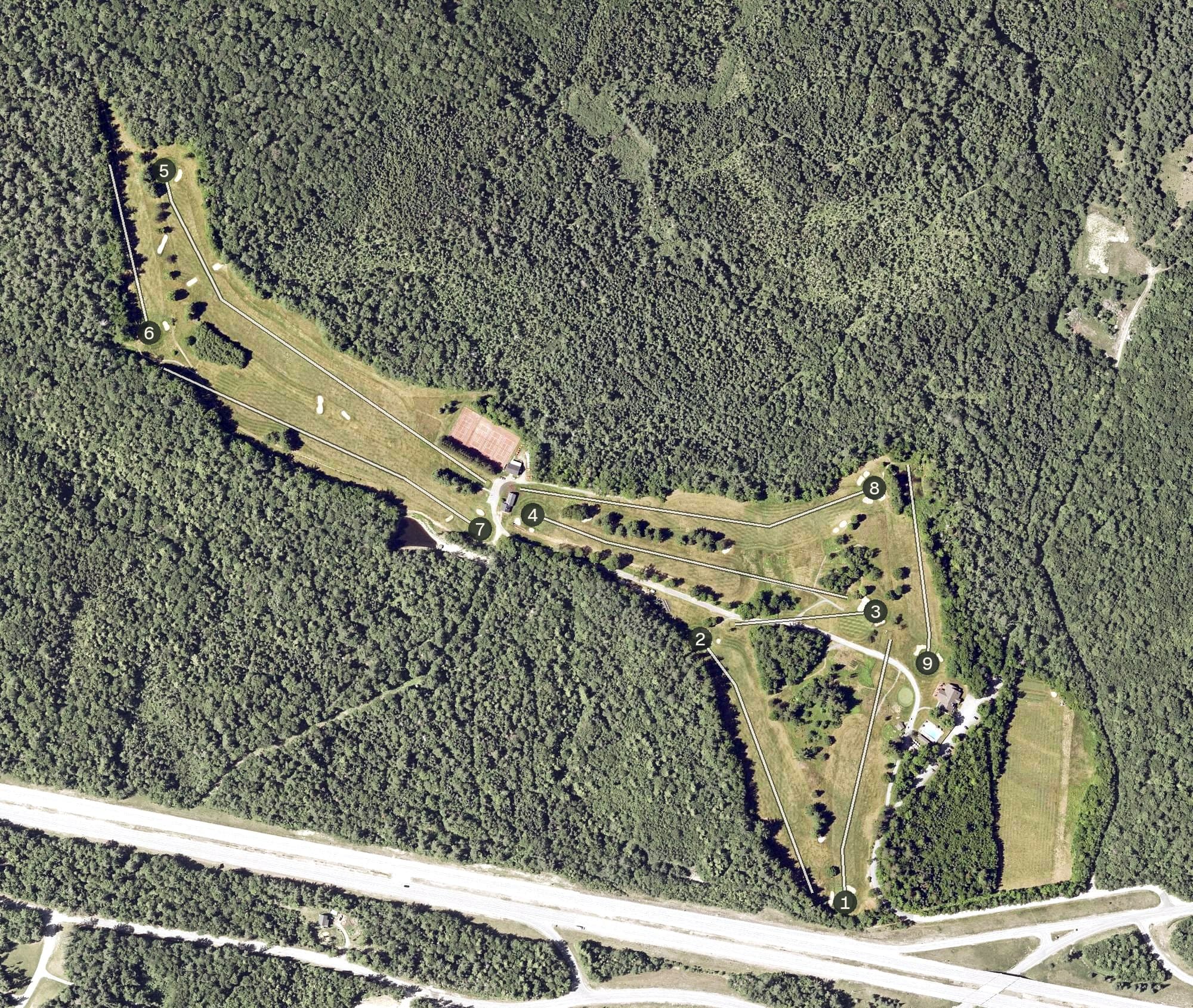 Aerial view of Profile Club, NH, with its hole routing marked