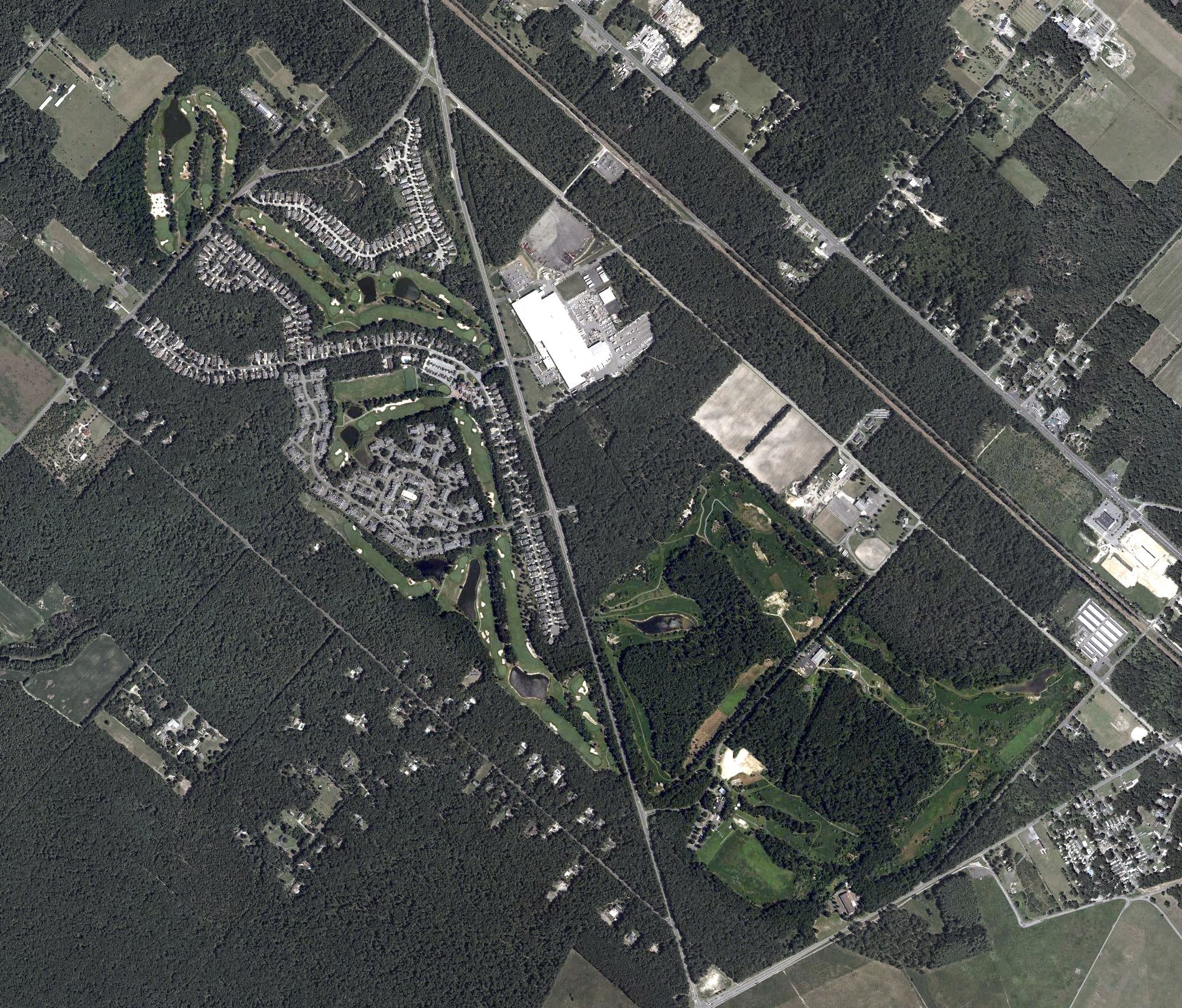 Aerial view of Blue Heron Pines Golf Club, NJ, with its hole routing marked