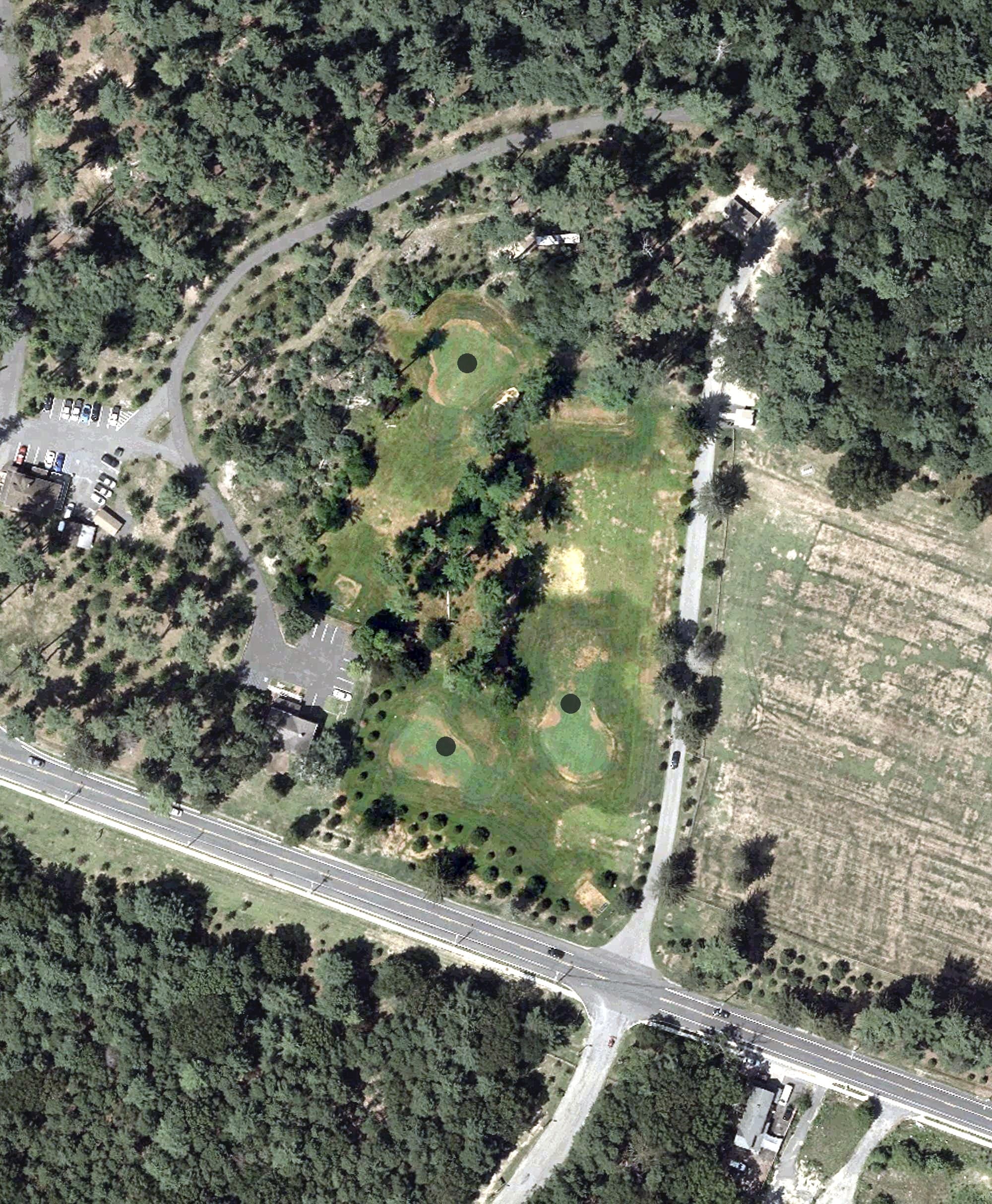 Aerial view of First Tee Course, NJ, with its hole routing marked