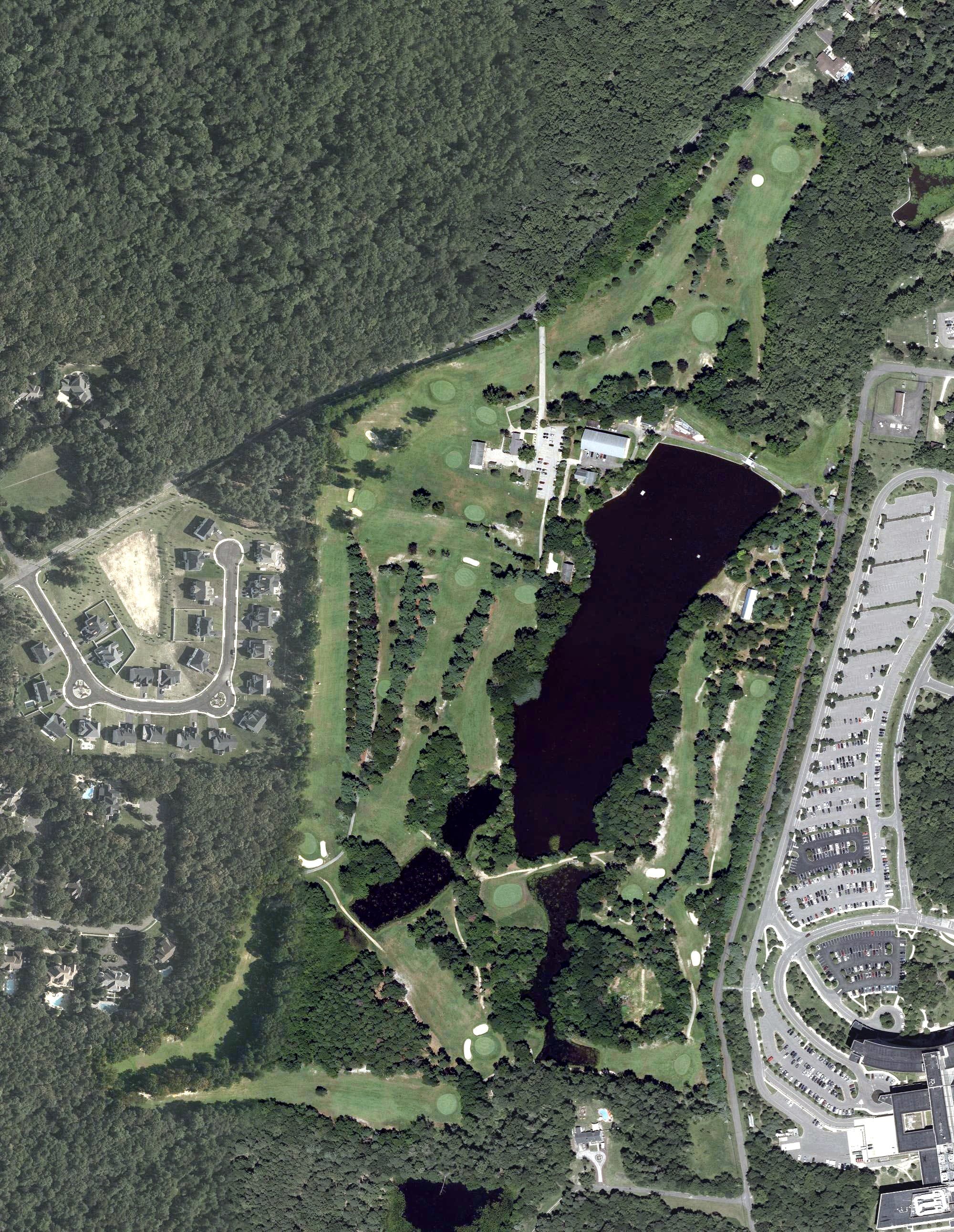 Aerial view of Kresson Golf Course, NJ, with its hole routing marked