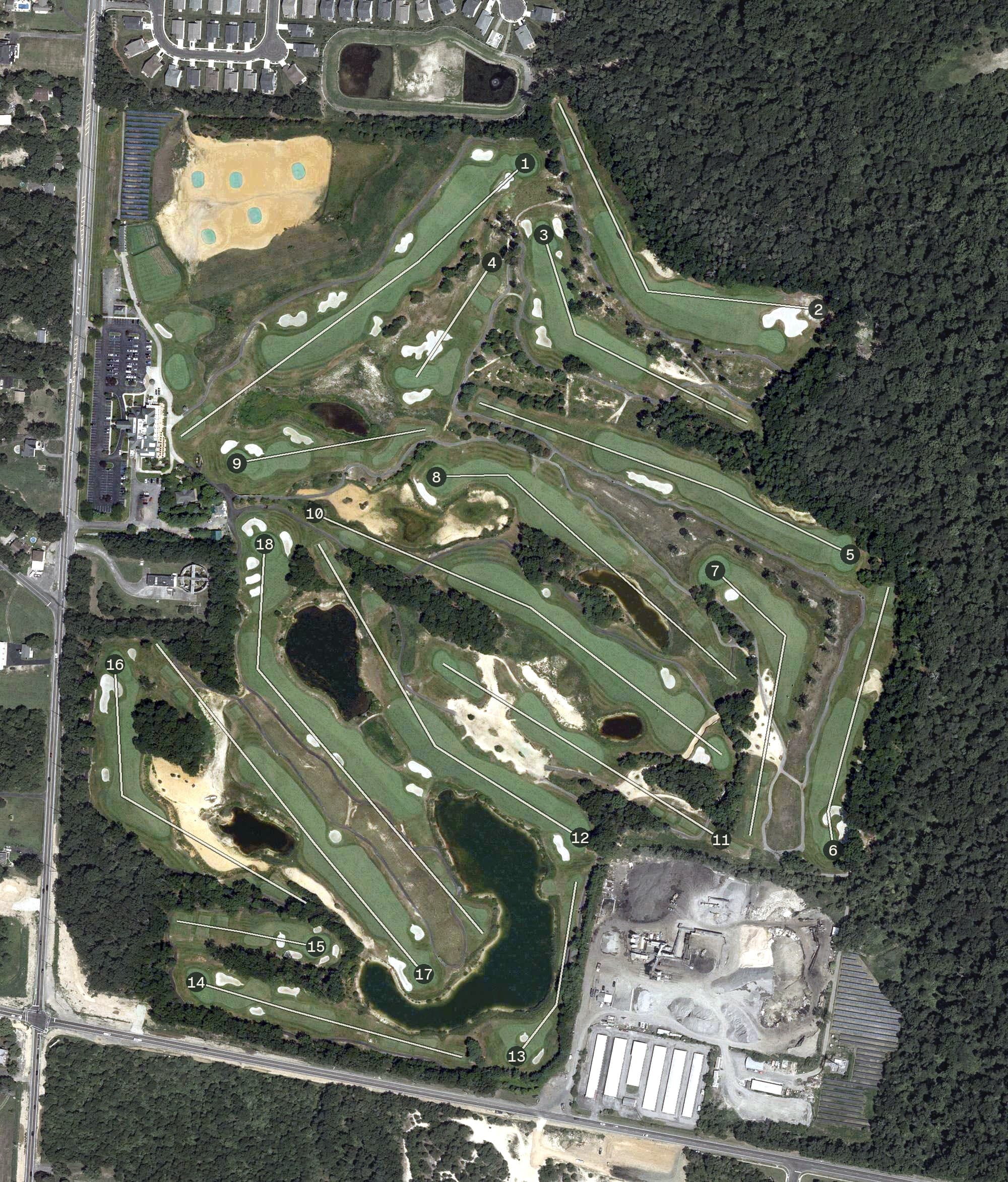 Aerial view of Scotland Run, NJ, with its hole routing marked
