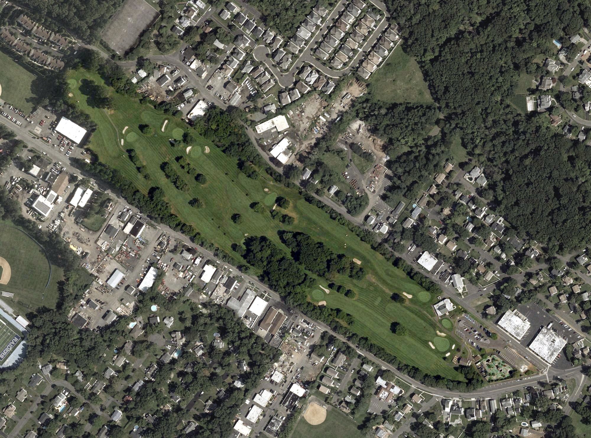 Aerial view of Shady Rest Country Club, NJ, with its hole routing marked