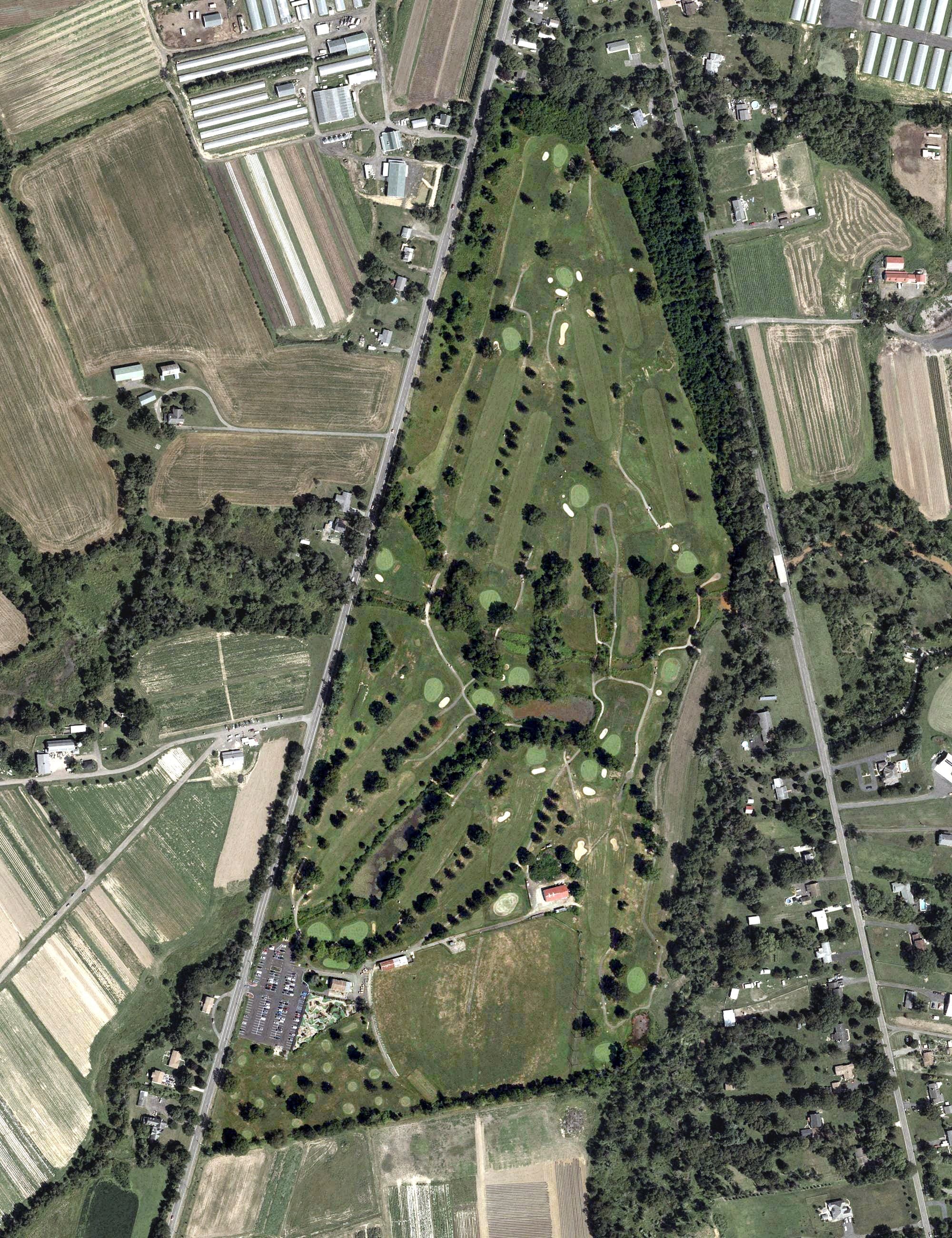 Aerial view of Springfield Golf Center, NJ, with its hole routing marked