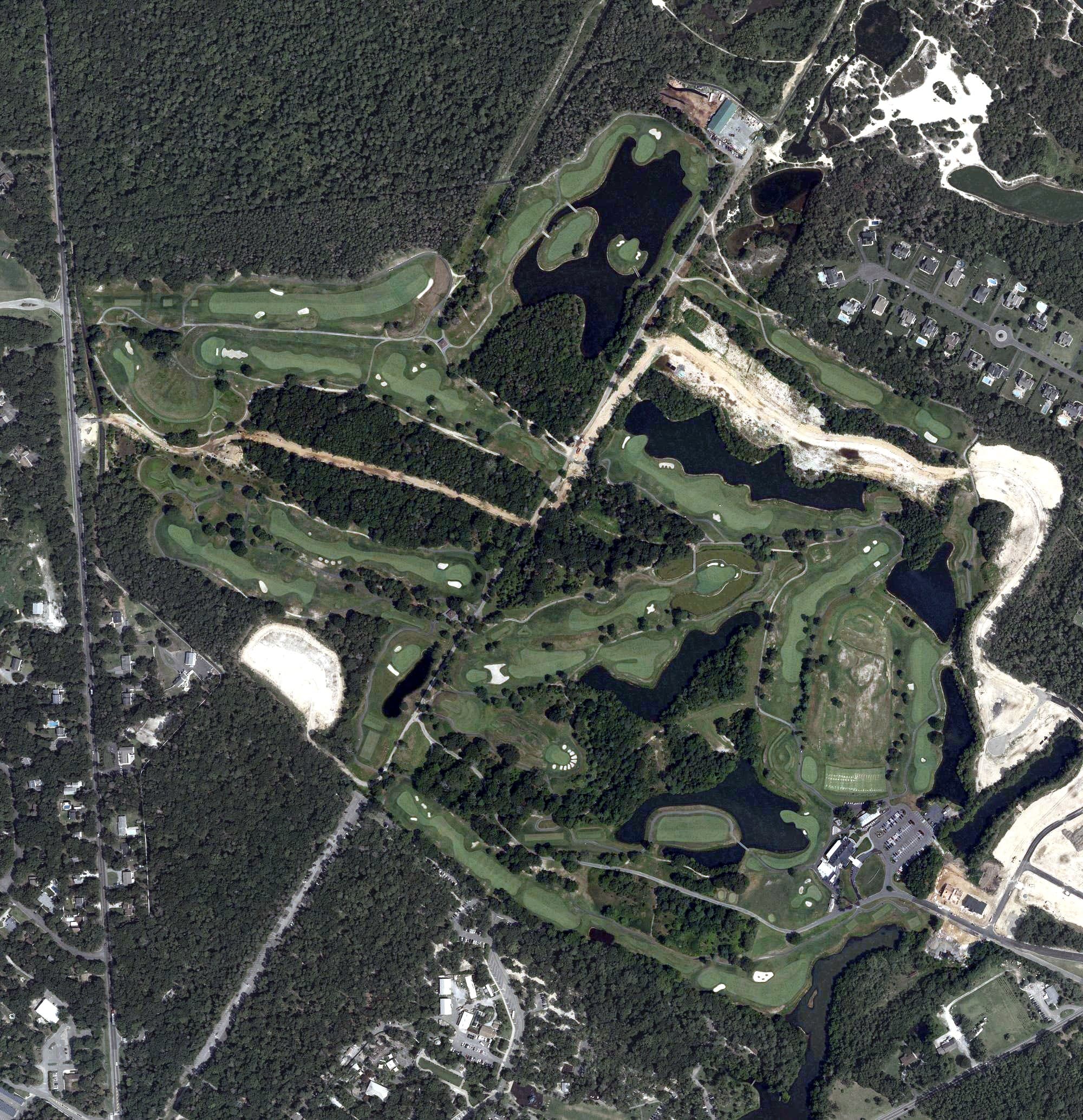 Aerial view of Stone Harbor Golf Club, NJ, with its hole routing marked