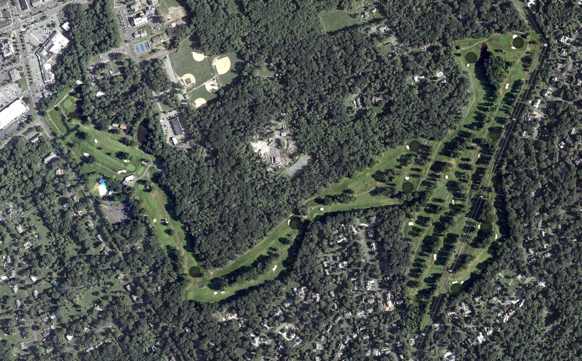 Aerial view of Warrenbrook Golf Course, NJ, with its hole routing marked