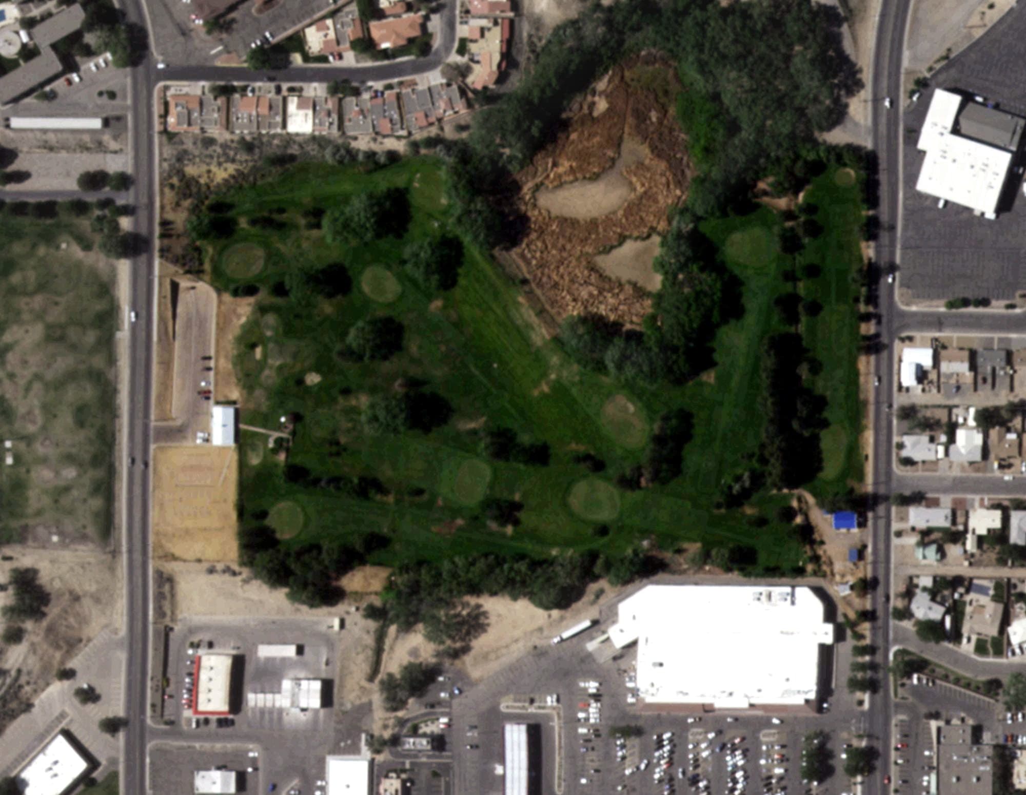 Aerial view of Civitan Golf Course, NM, with its hole routing marked