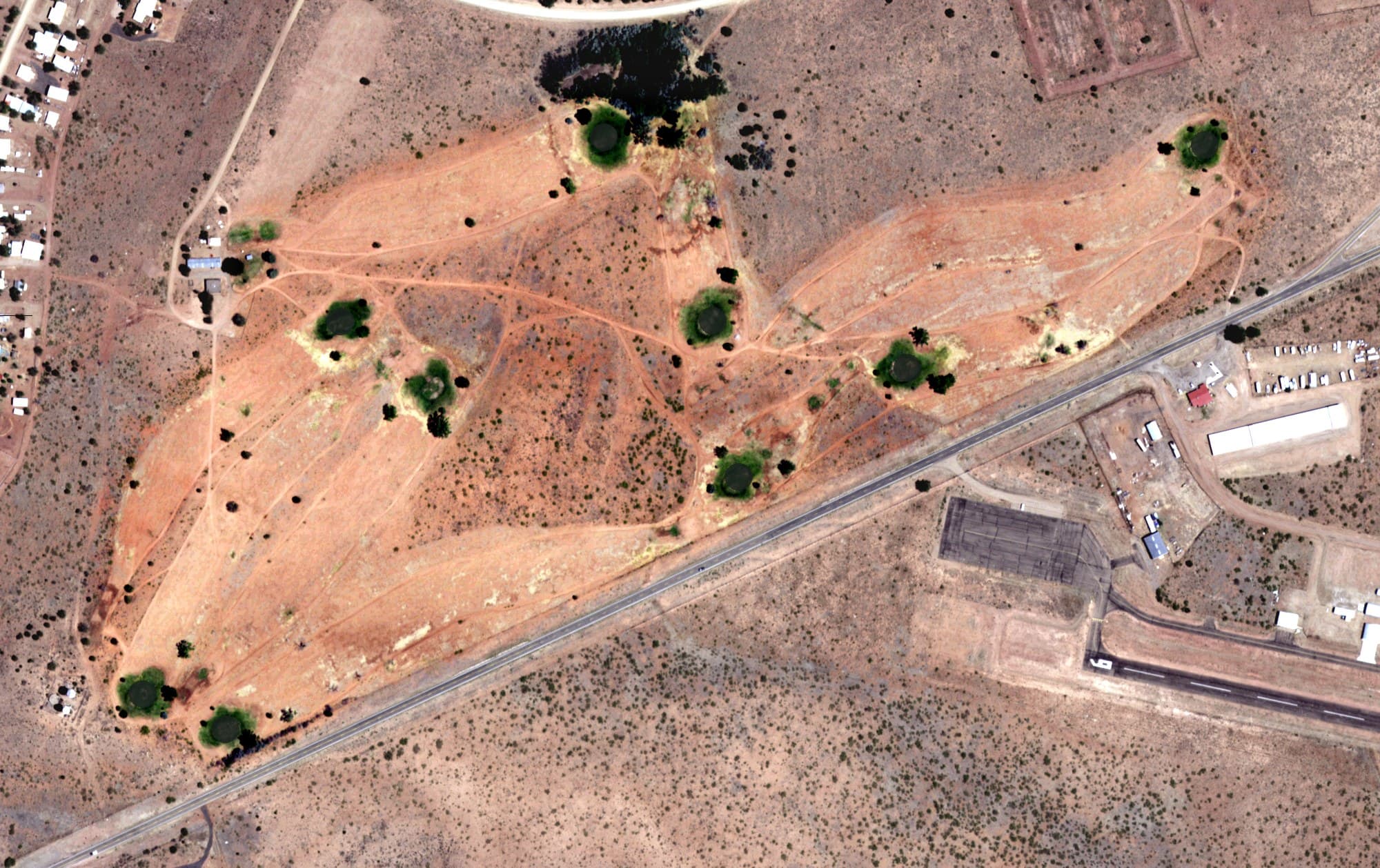 Aerial view of Conchas Lake State Park Course, NM, with its hole routing marked