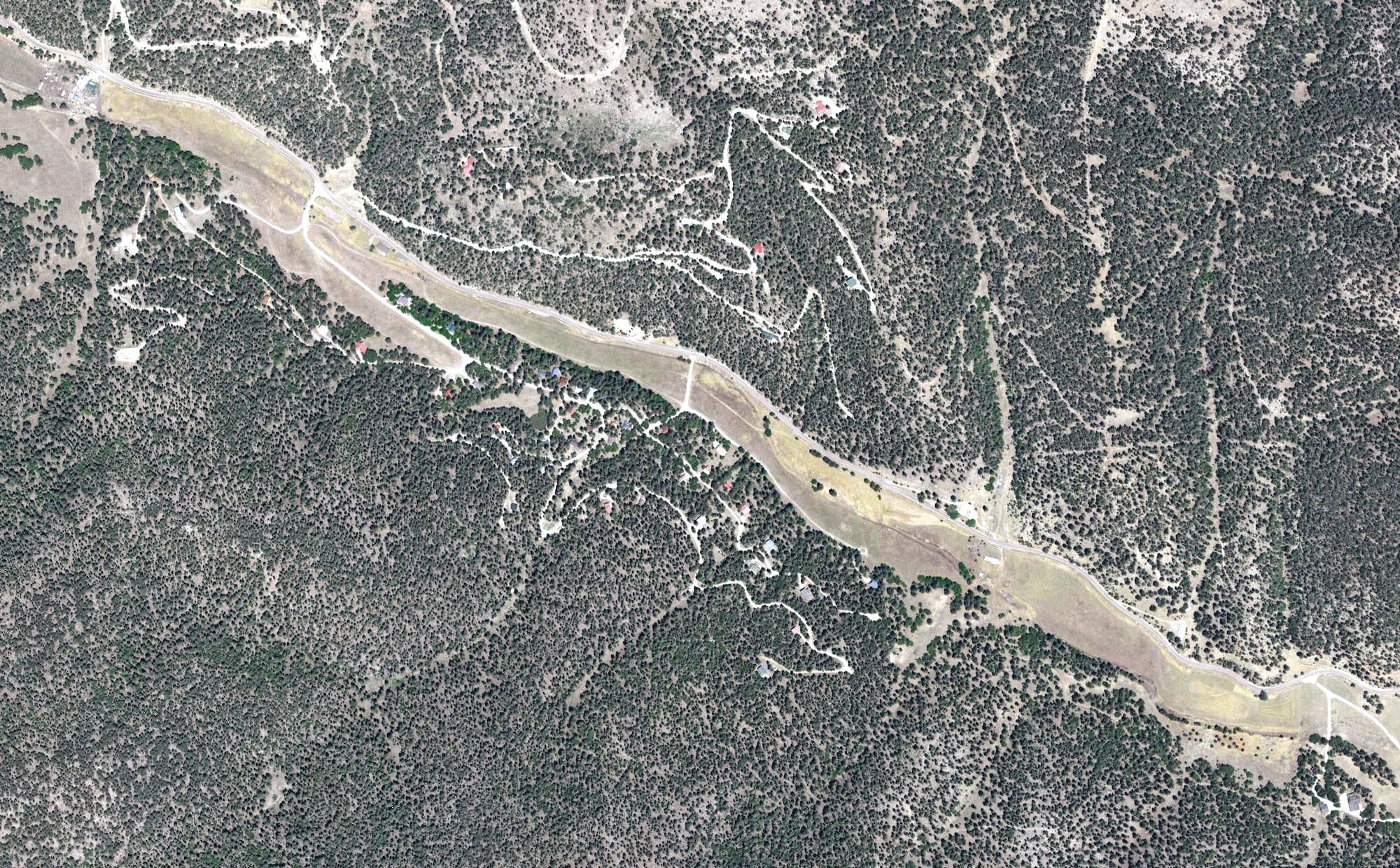 Aerial view of Ponderosa Pines Golf Course, NM, with its hole routing marked