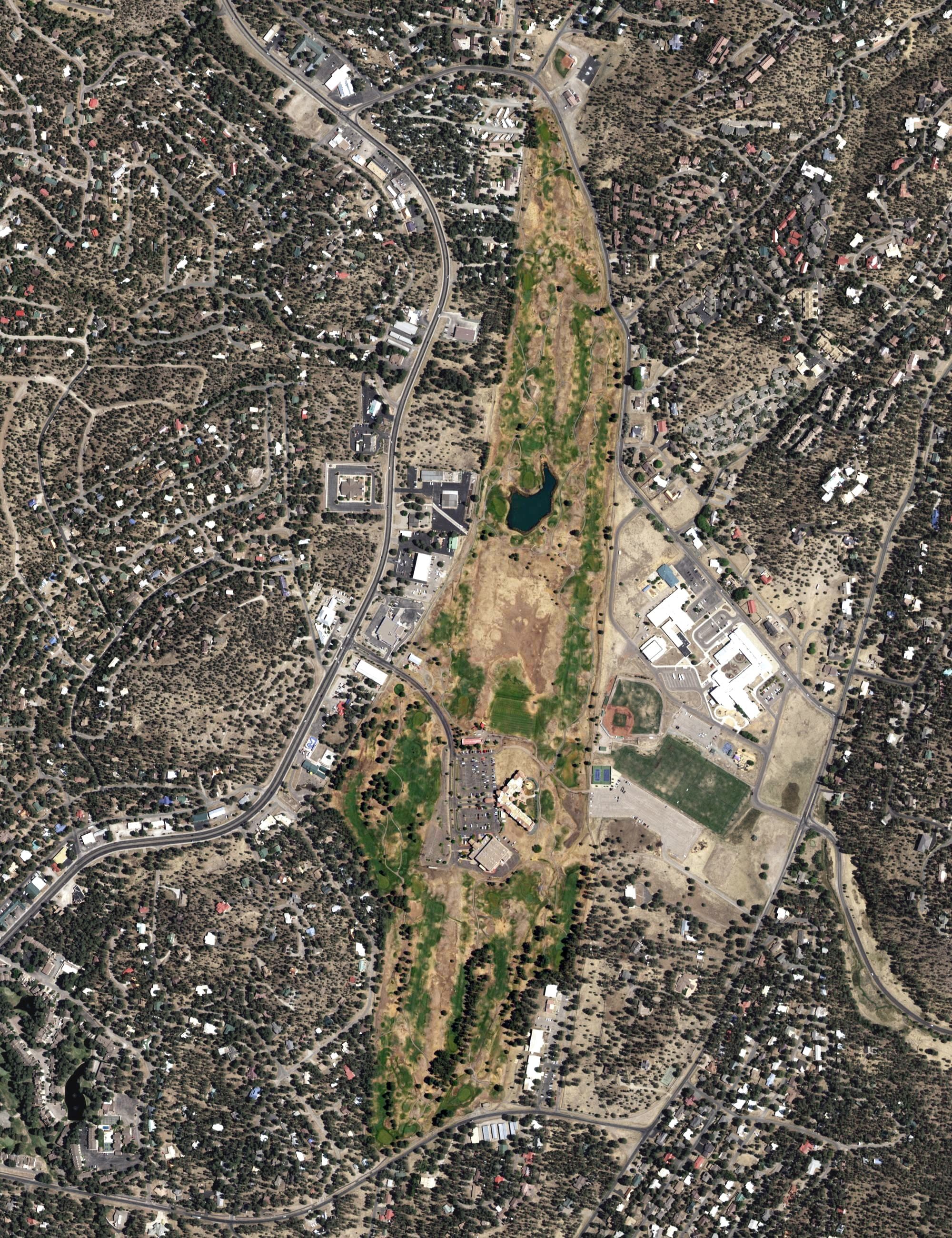 Aerial view of The Links at Sierra Blanca, NM, with its hole routing marked