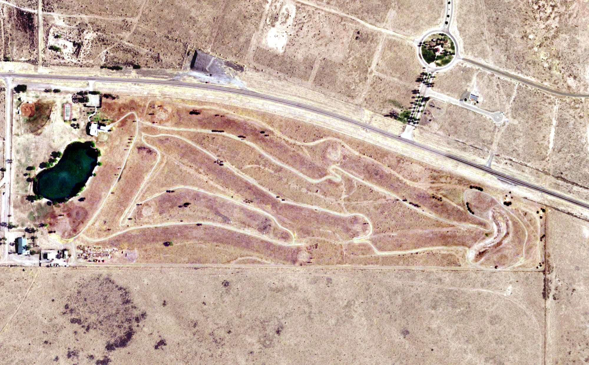 Aerial view of Valle Del Sol Golf Course, NM, with its hole routing marked