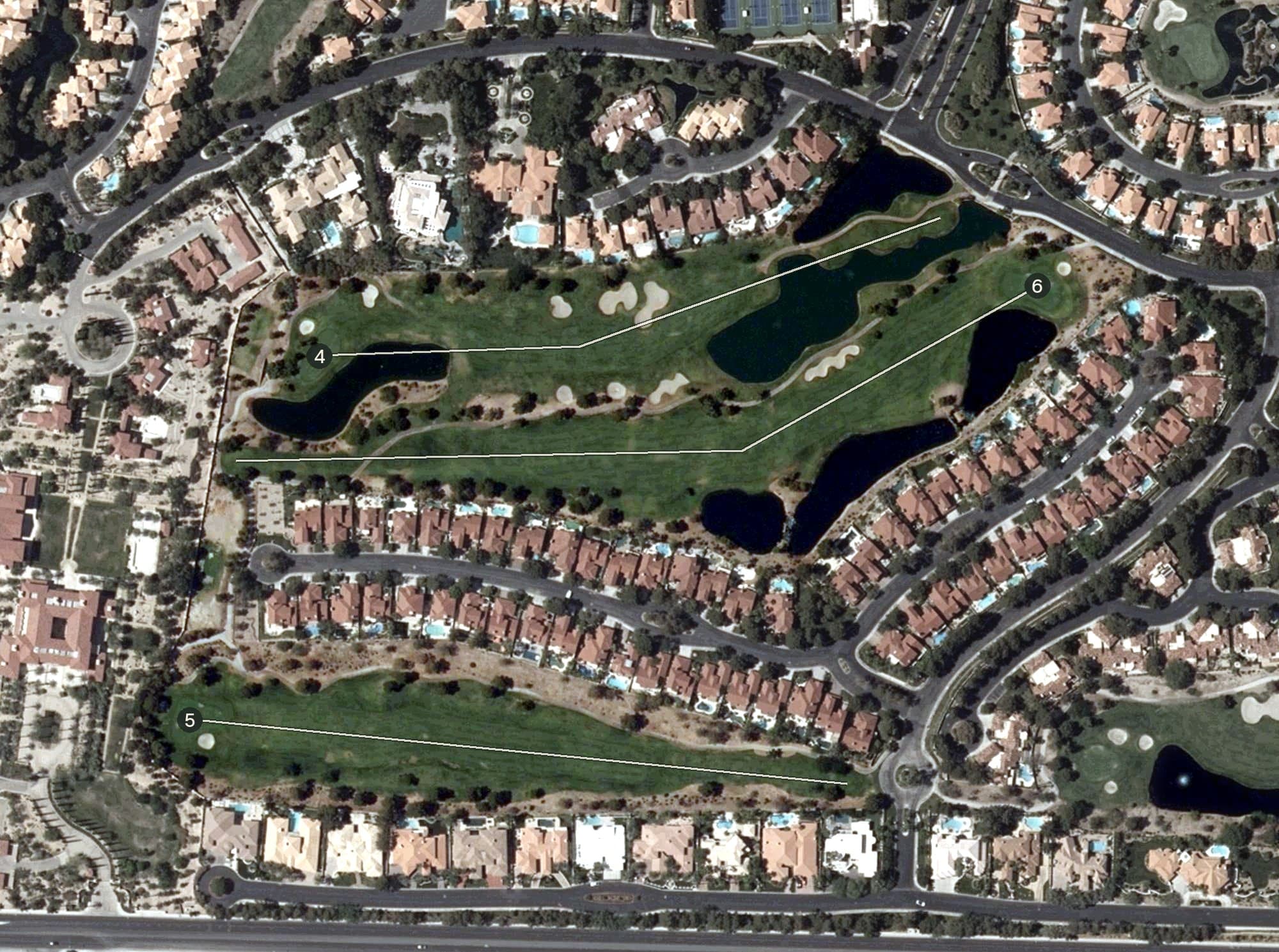 Aerial view of Canyon Course, NV, with its hole routing marked