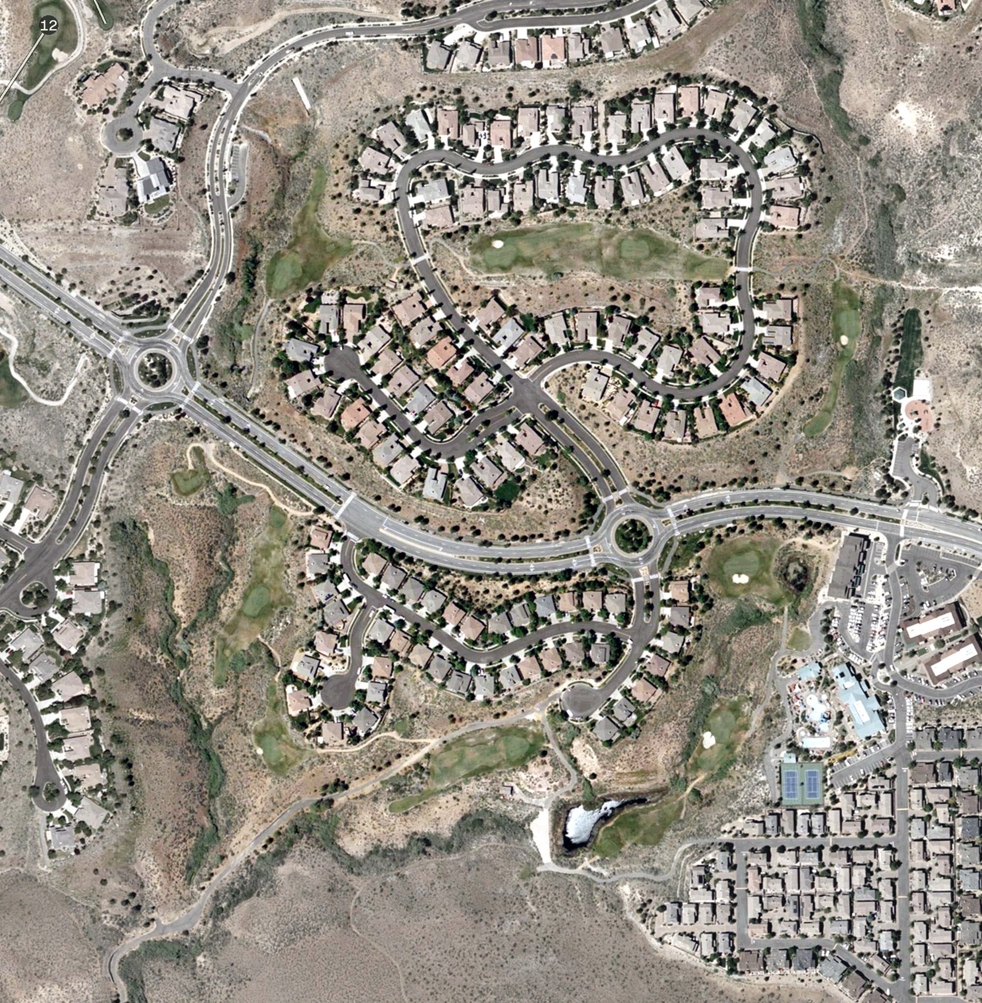 Aerial view of Canyon Golf, NV, with its hole routing marked