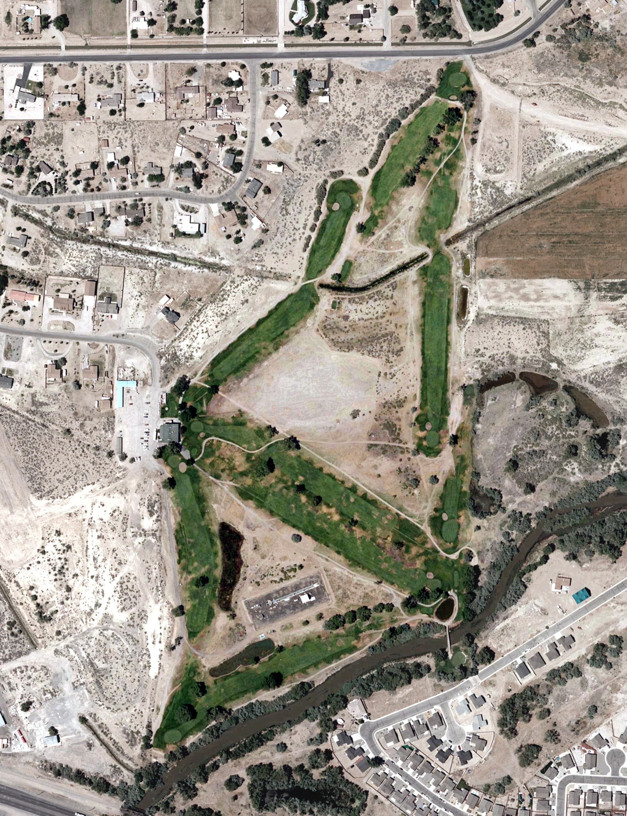 Aerial view of Fallon Golf Course, NV, with its hole routing marked