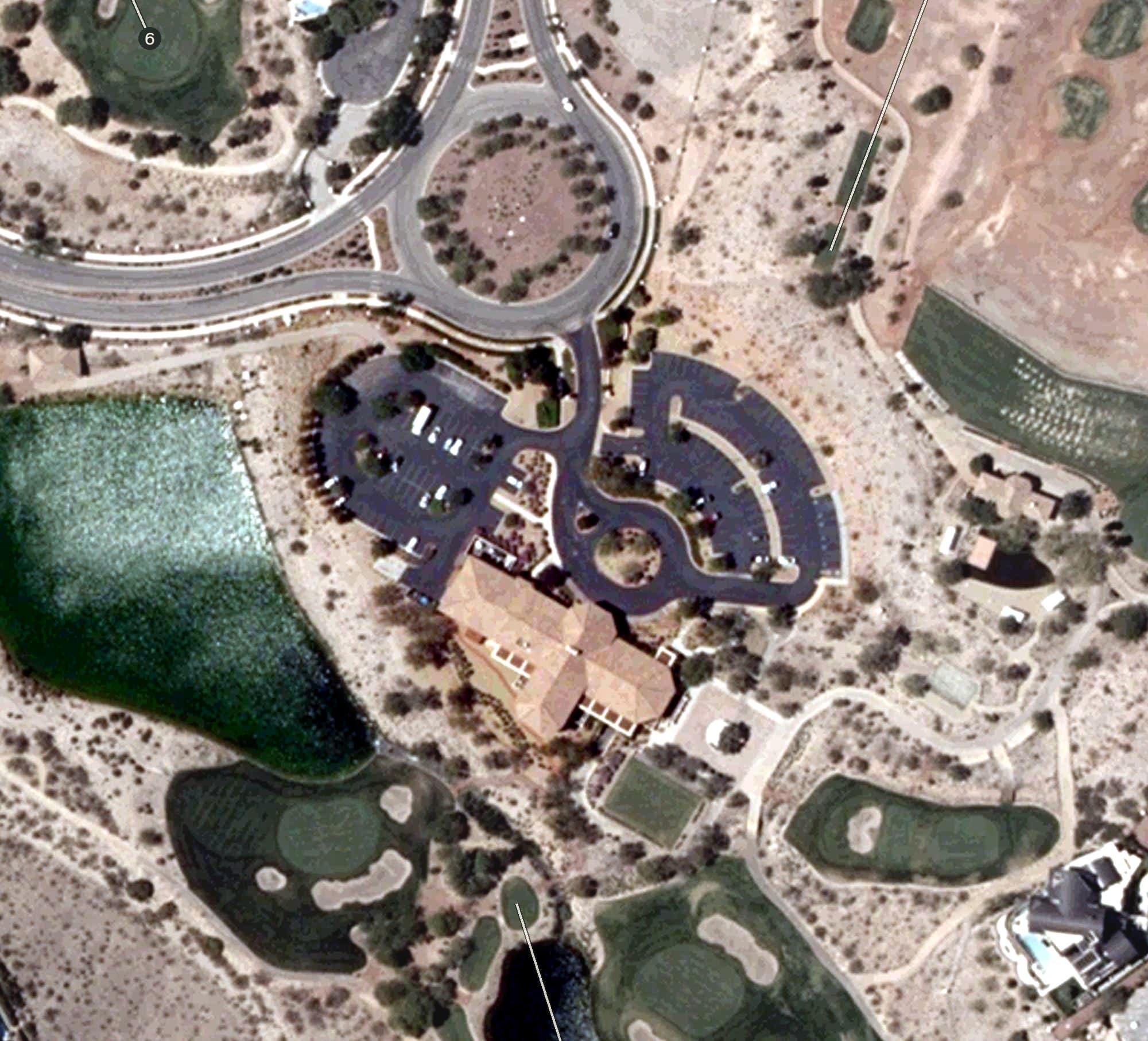 Aerial view of Rio Secco Golf Club, NV, with its hole routing marked