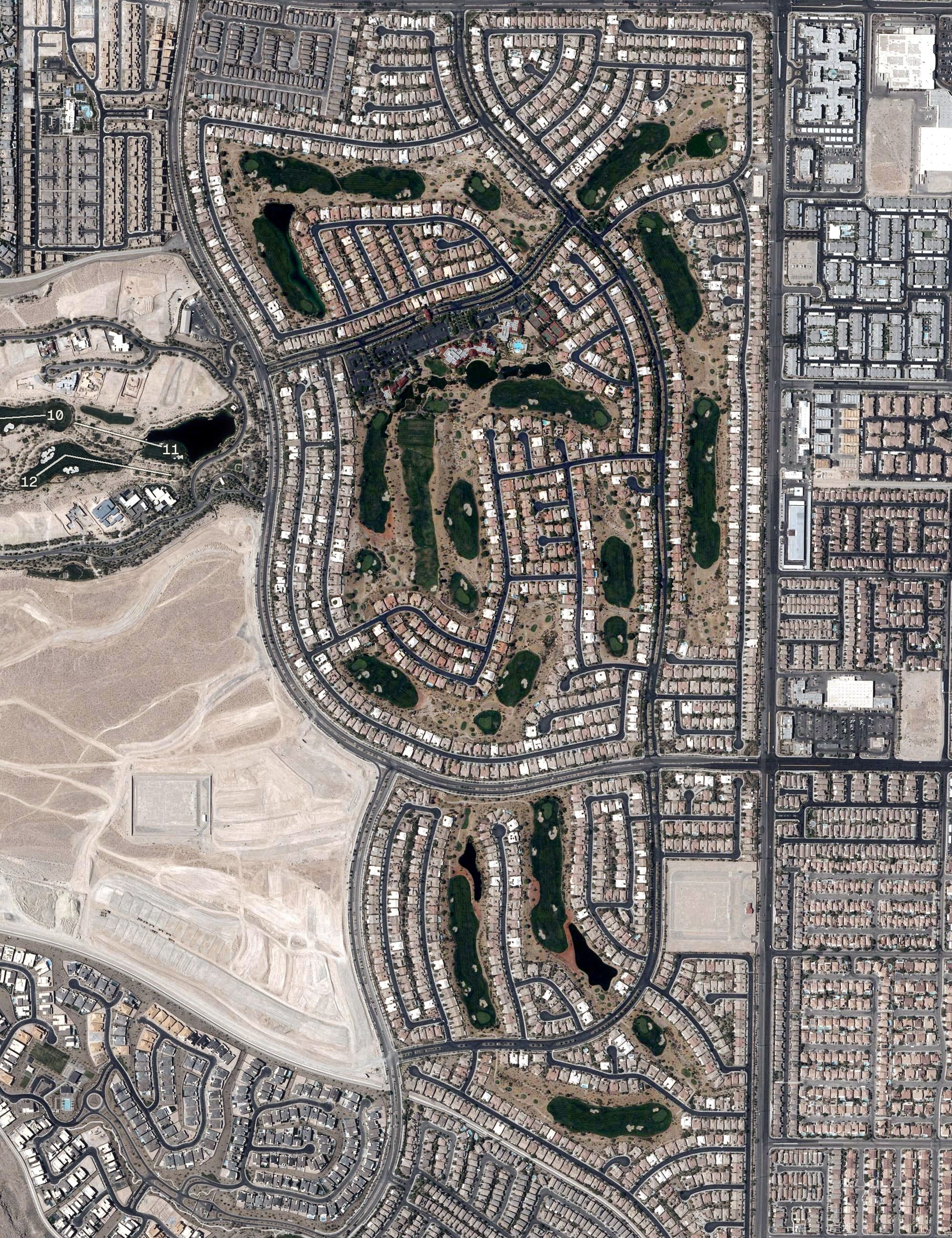 Aerial view of Siena Golf Club, NV, with its hole routing marked